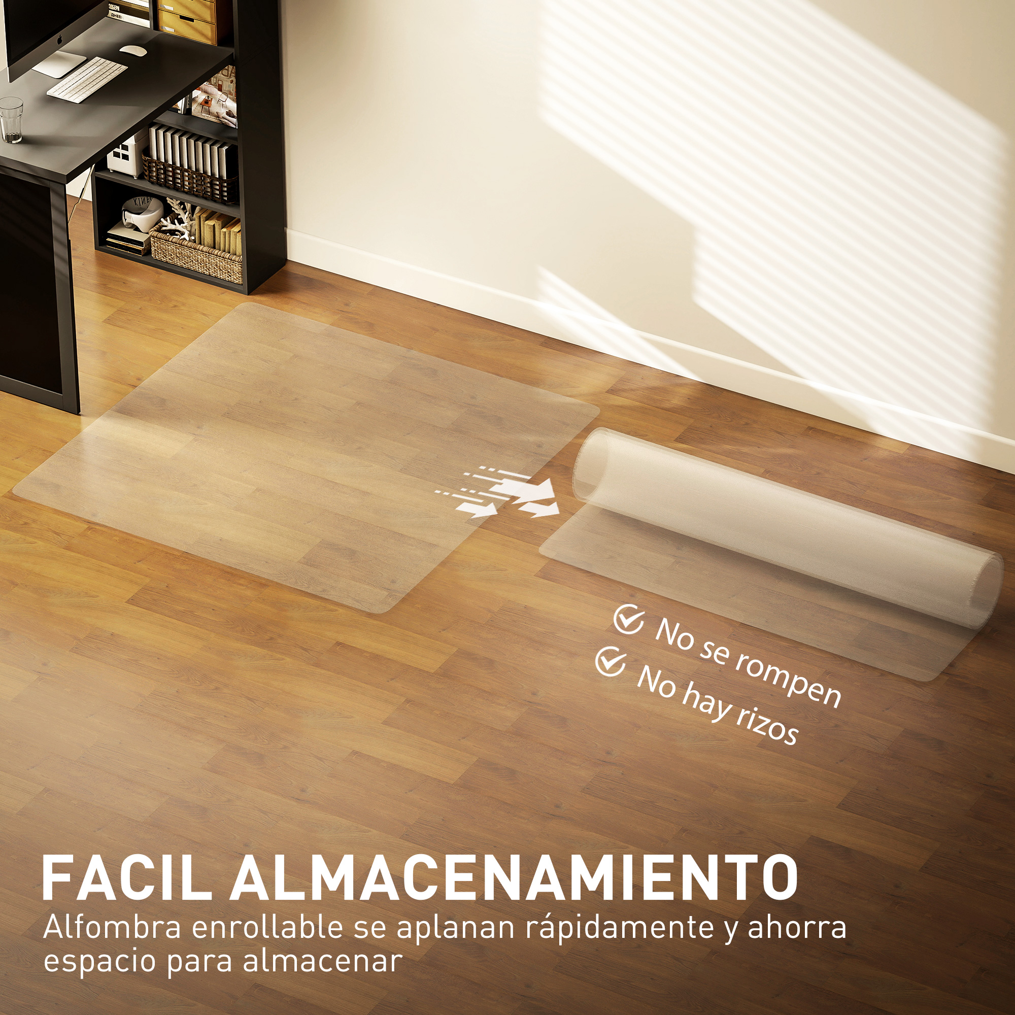 Alfombrilla protectora transparente enrollada para guardarla