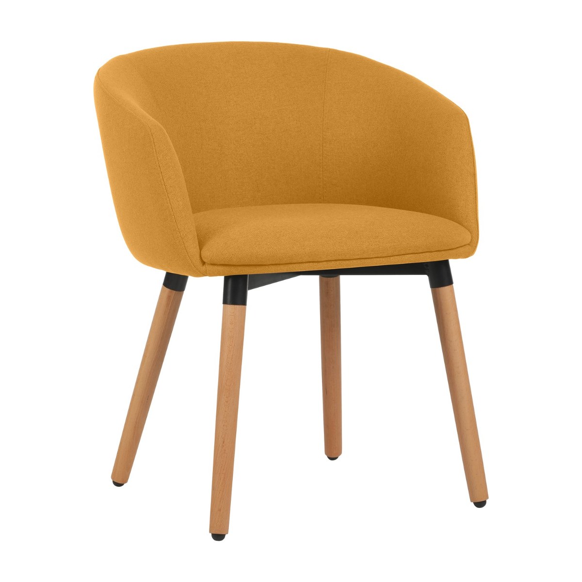 Butaca de oficina DUNA tapizada en amarillo azafrán con patas de madera de haya