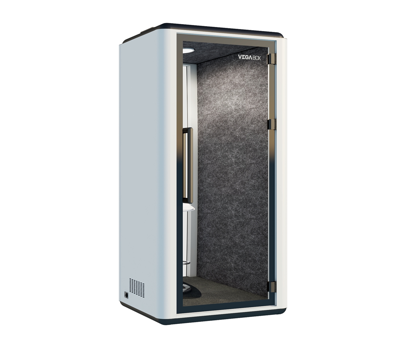 Cabina acústica Vega Box 1 blanca con interior PET y mesa alta - Mi Oficina a Un Click