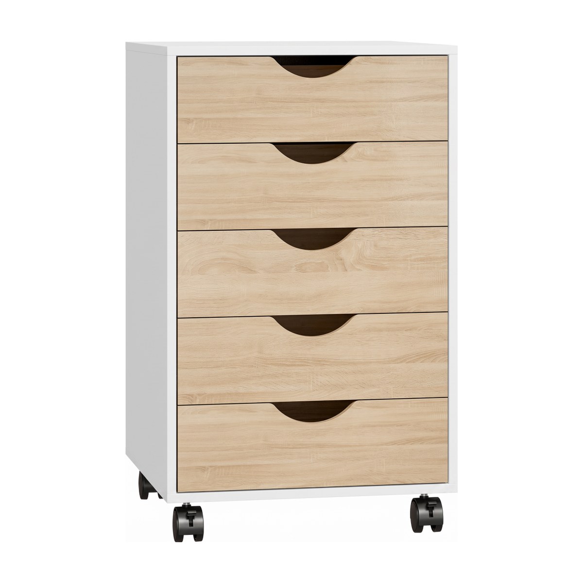 Cajonera de oficina 5 cajones TEIDE con ruedas en blanco y roble