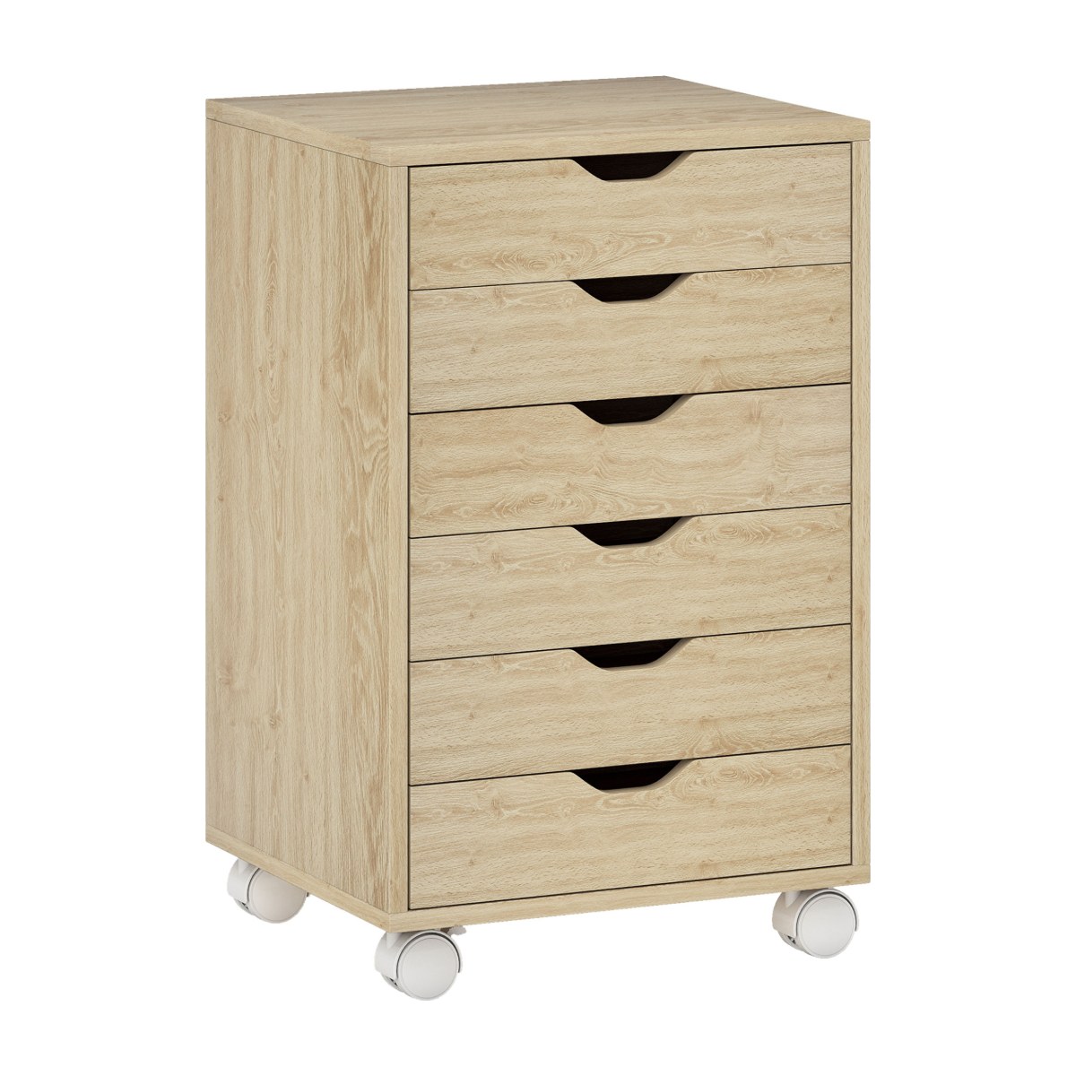 Cajonera de oficina 6 cajones JAVALAMBRE con ruedas en melamina roble