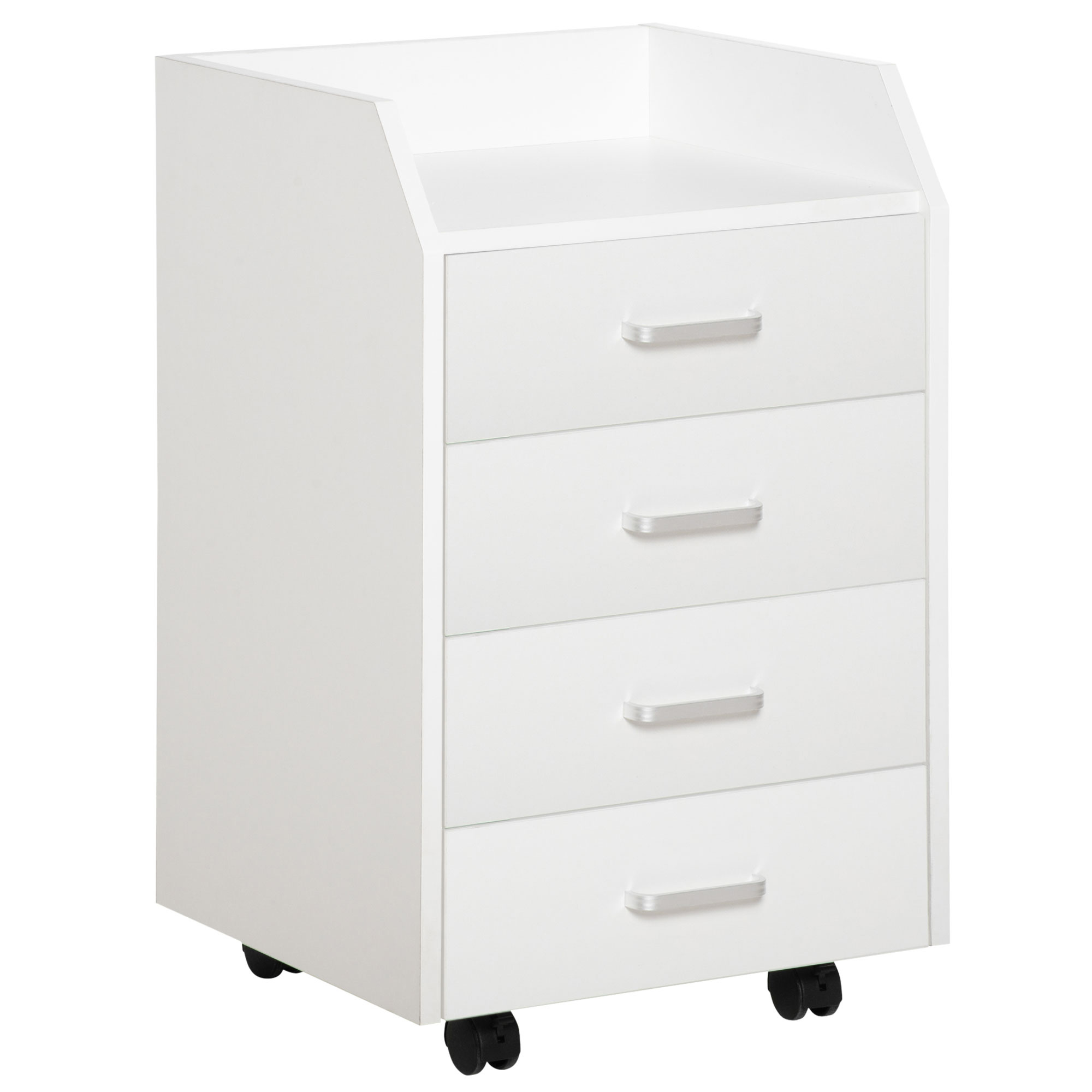 Cajonera de oficina blanca de 4 cajones con encimera de bordes elevados, modelo POSETS de 40x36x65 cm