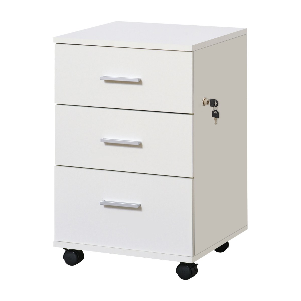 Cajonera de oficina con llave GORBEA de 3 cajones en blanco con ruedas