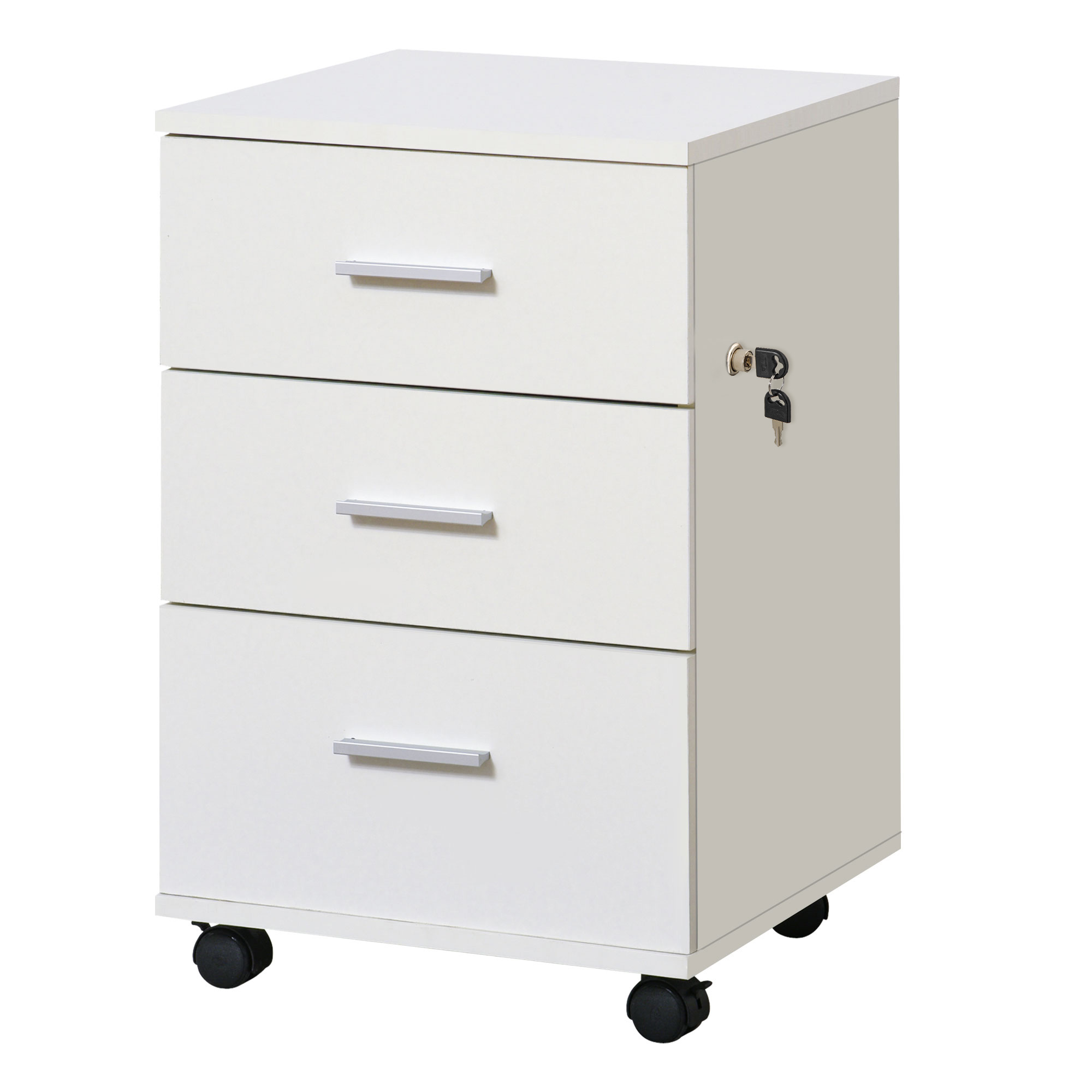 Cajonera de oficina blanca con cerradura y 3 cajones, modelo GORBEA de 40x40x61,5 cm