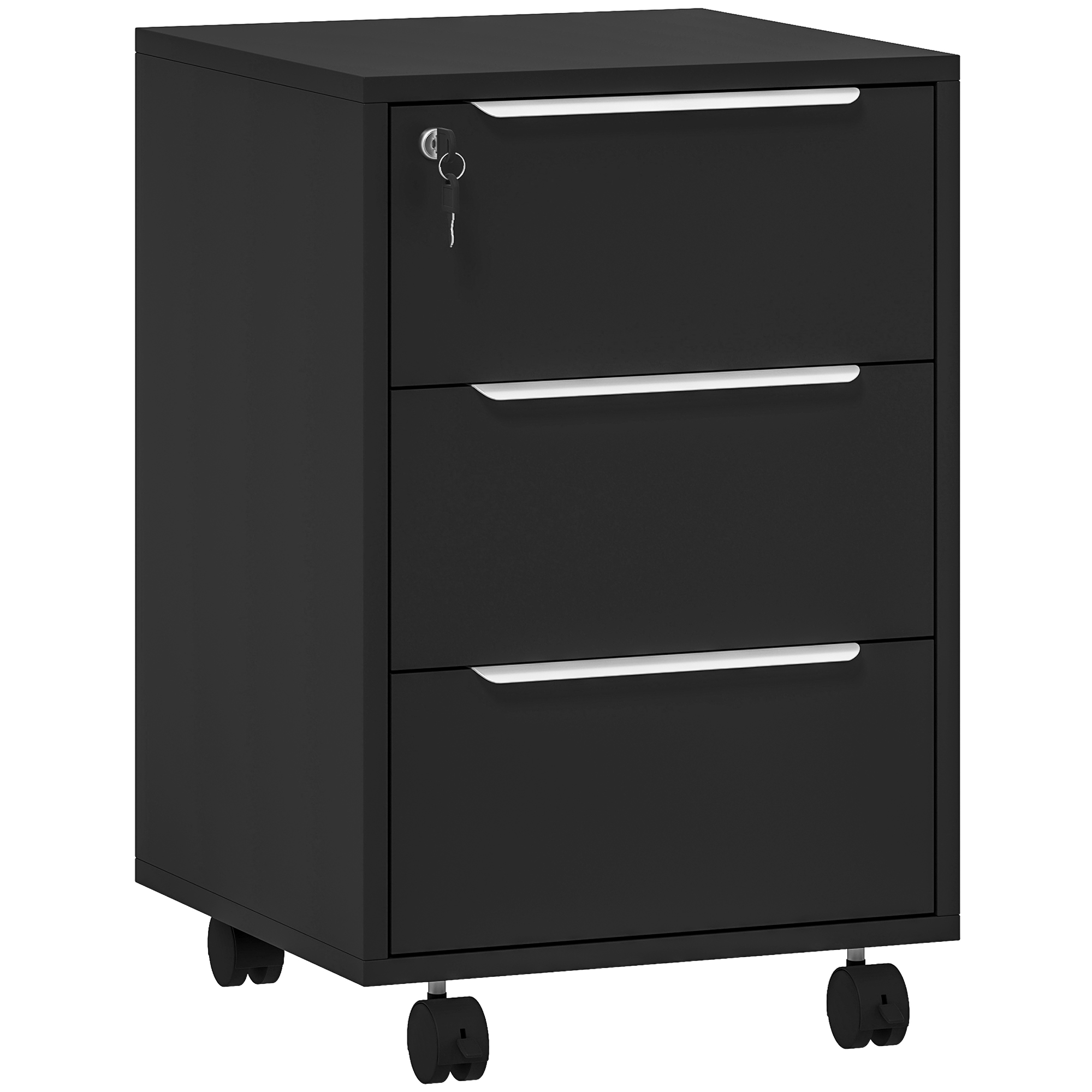 Cajonera de oficina con cerradura de 3 cajones en negro, modelo GREDOS de 40x40x63,5 cm
