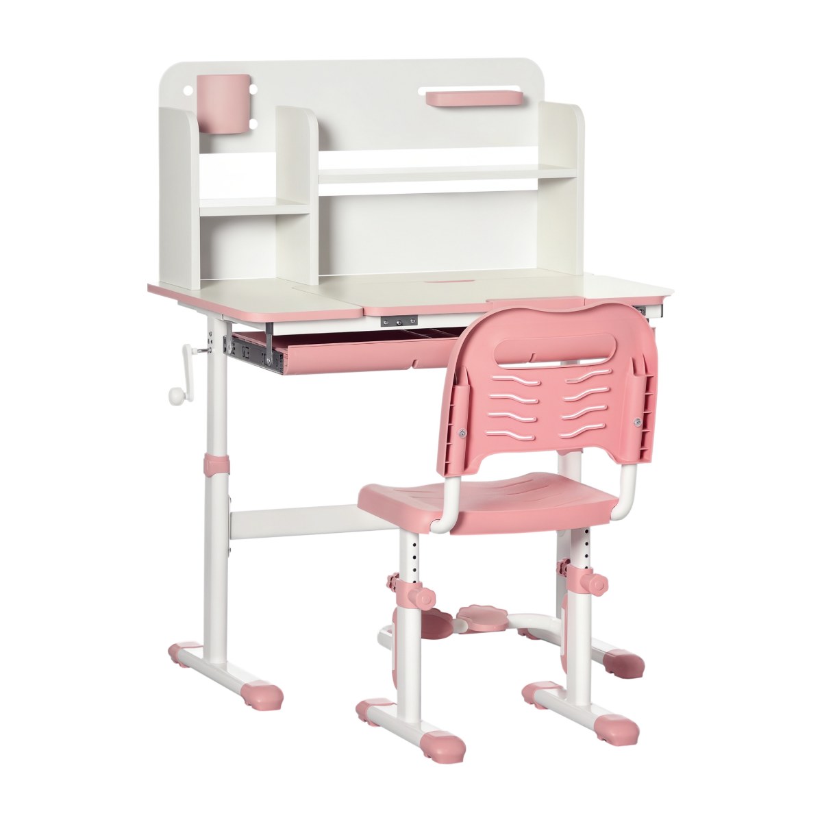 Escritorio infantil regulable LUNA con silla, rosa y blanco