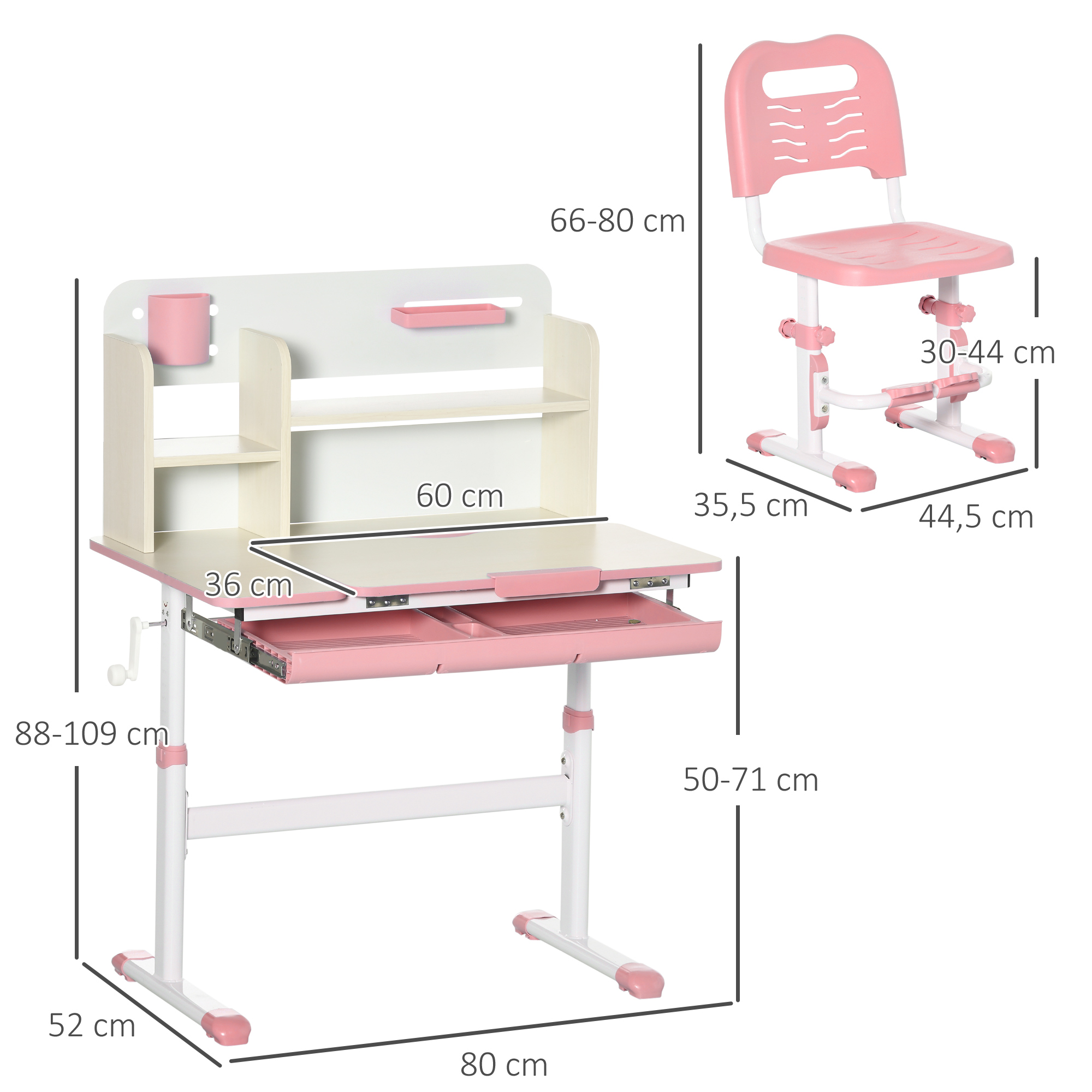 Medidas del conjunto de escritorio y silla infantil LUNA