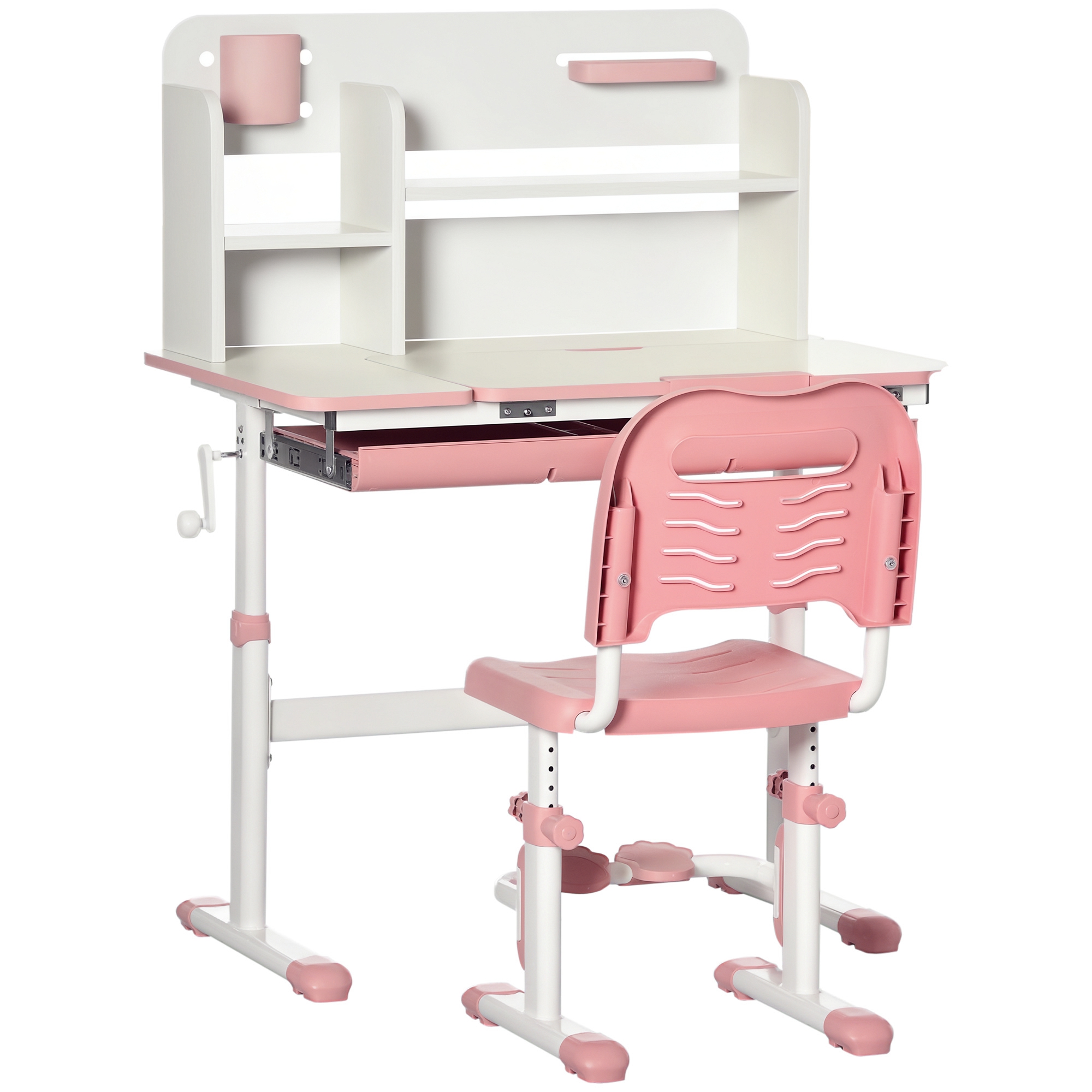 Escritorio infantil regulable LUNA con silla, rosa y blanco
