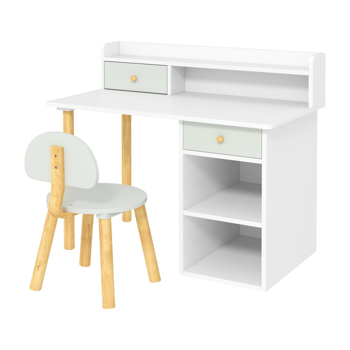 Pupitre infantil TRÉBOL con silla a juego, verde claro y blanco