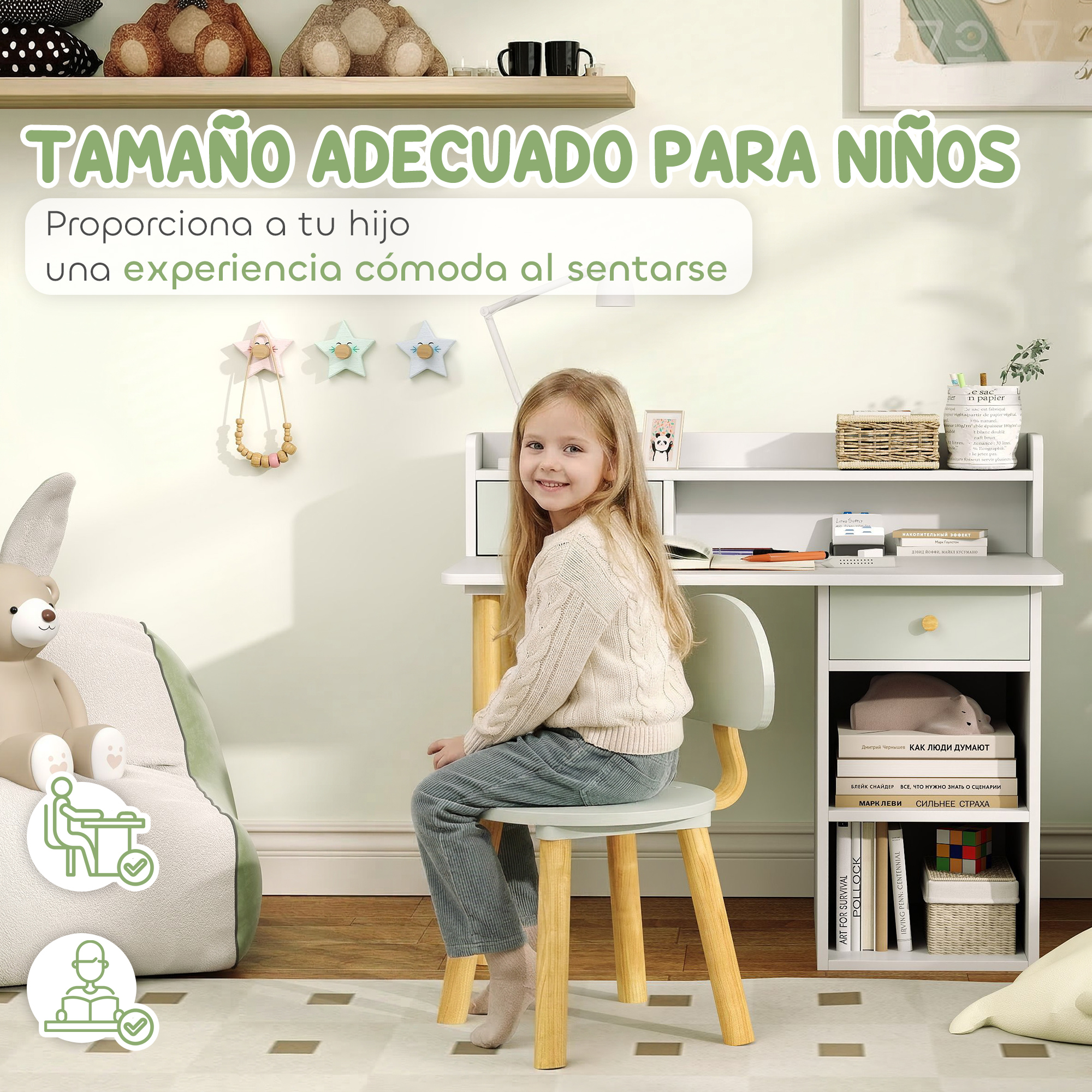 Escritorio infantil TRÉBOL con tamaño adecuado para niños
