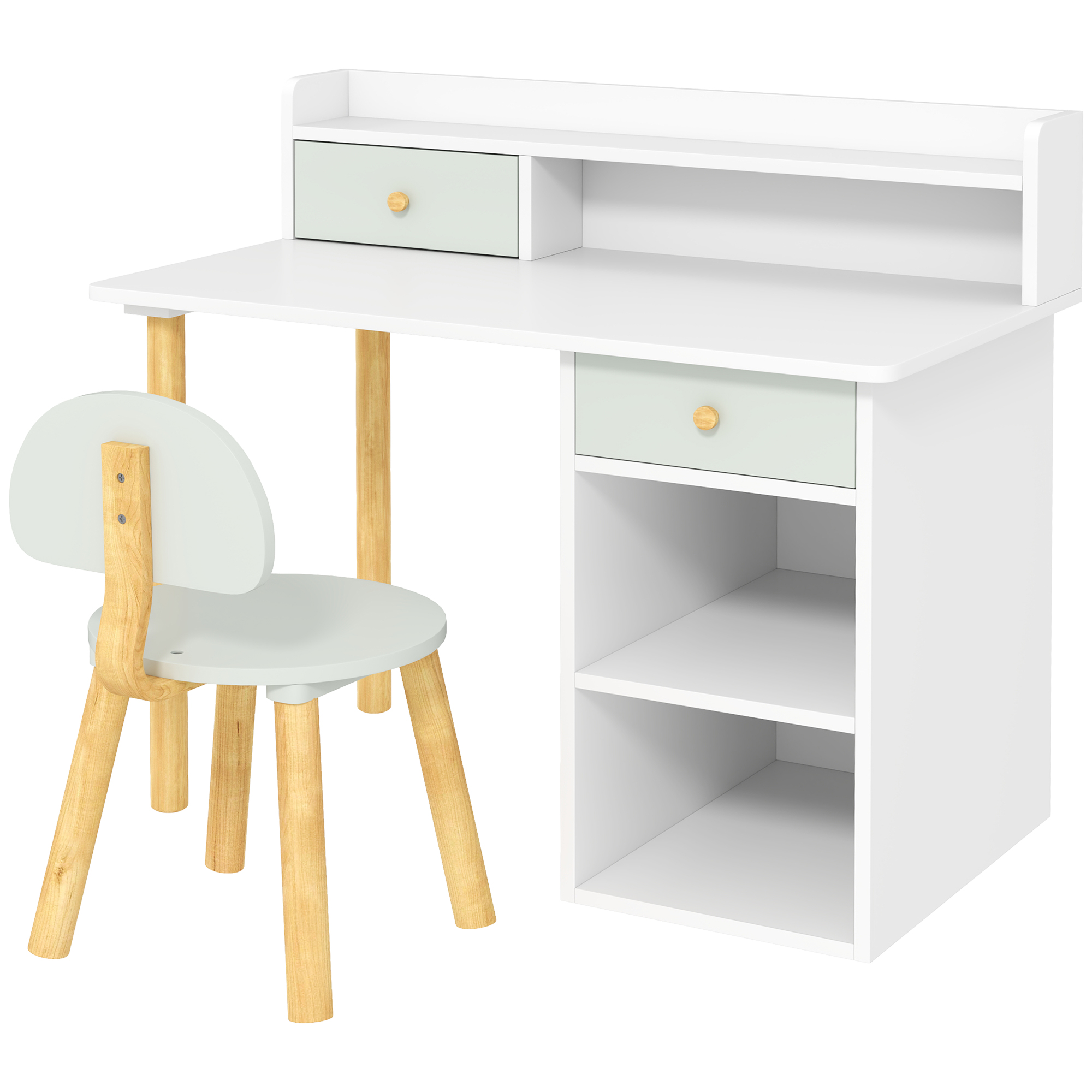 Pupitre infantil TRÉBOL con silla a juego, verde claro y blanco
