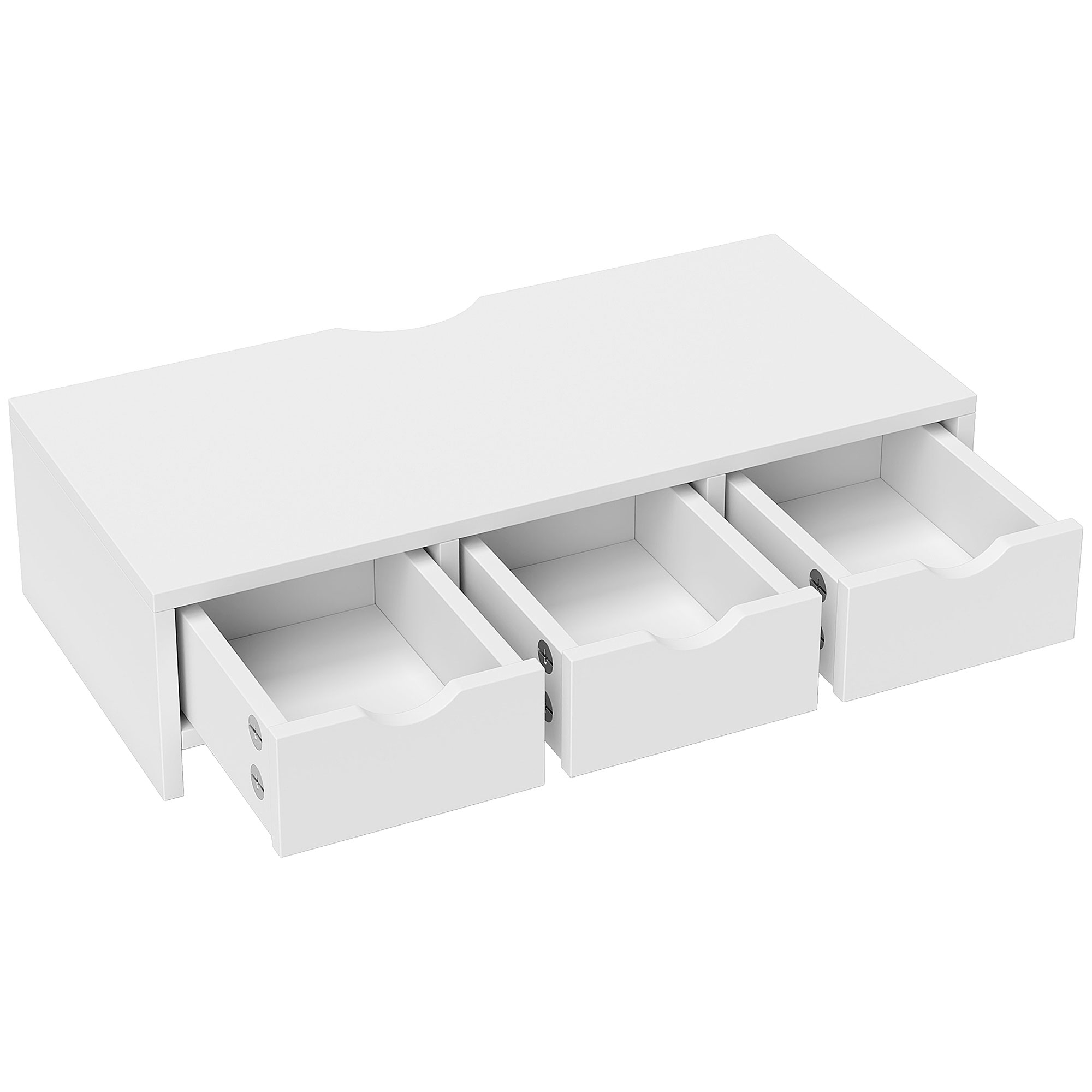 Elevador de monitor de escritorio con 3 cajones en acabado blanco