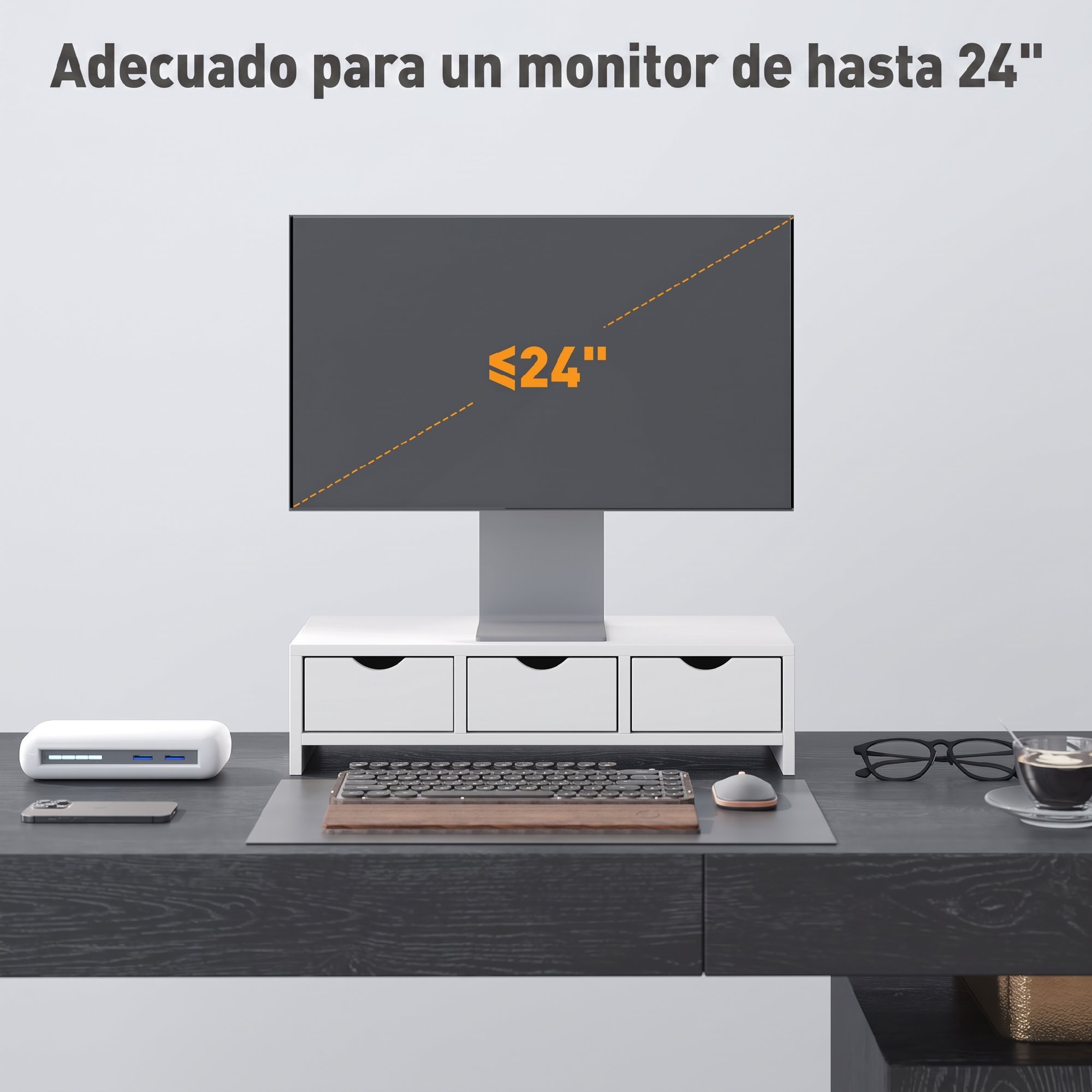 Elevador de monitor compatible con pantallas de hasta 24 pulgadas