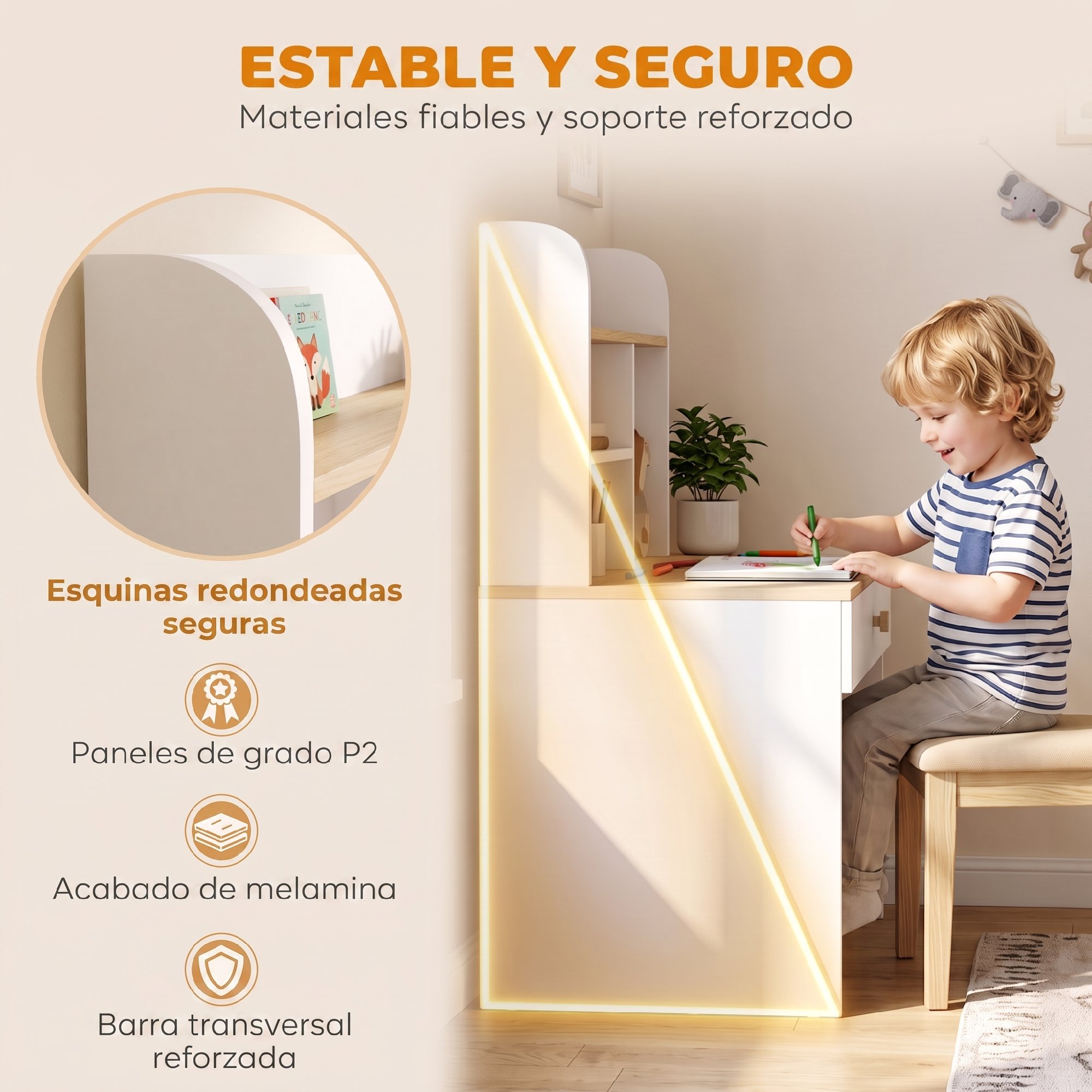 Escritorio infantil NIDO, estable y con esquinas redondeadas