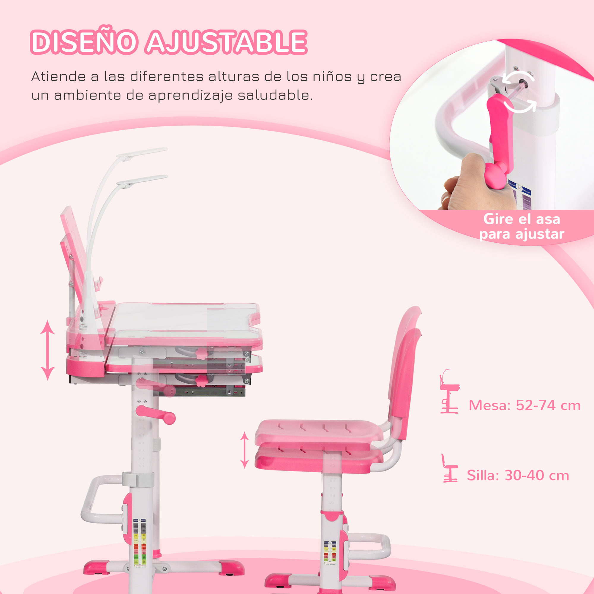 Altura regulable de mesa y silla del escritorio infantil COMETA