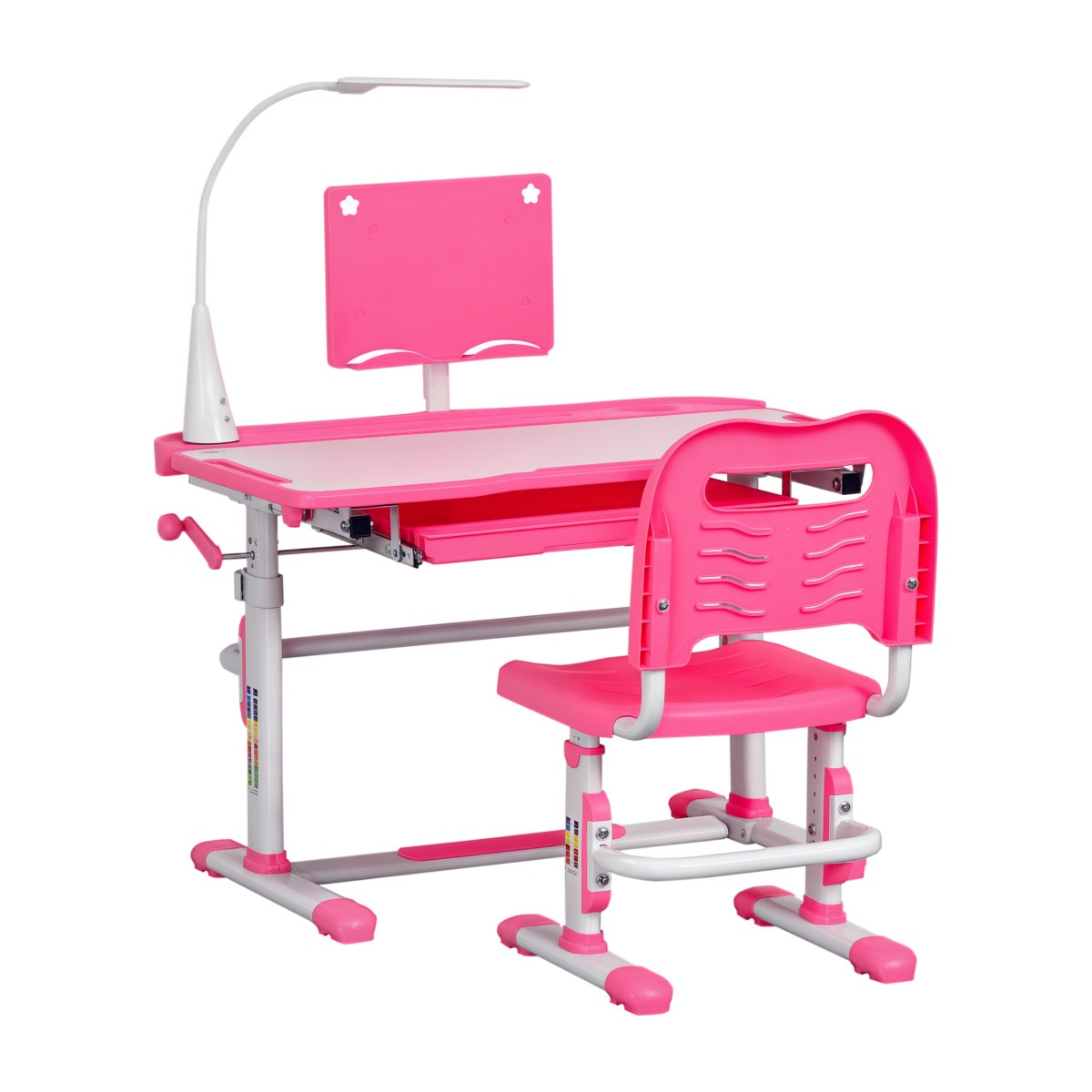 Escritorio y silla infantil COMETA regulable con lámpara LED, rosa