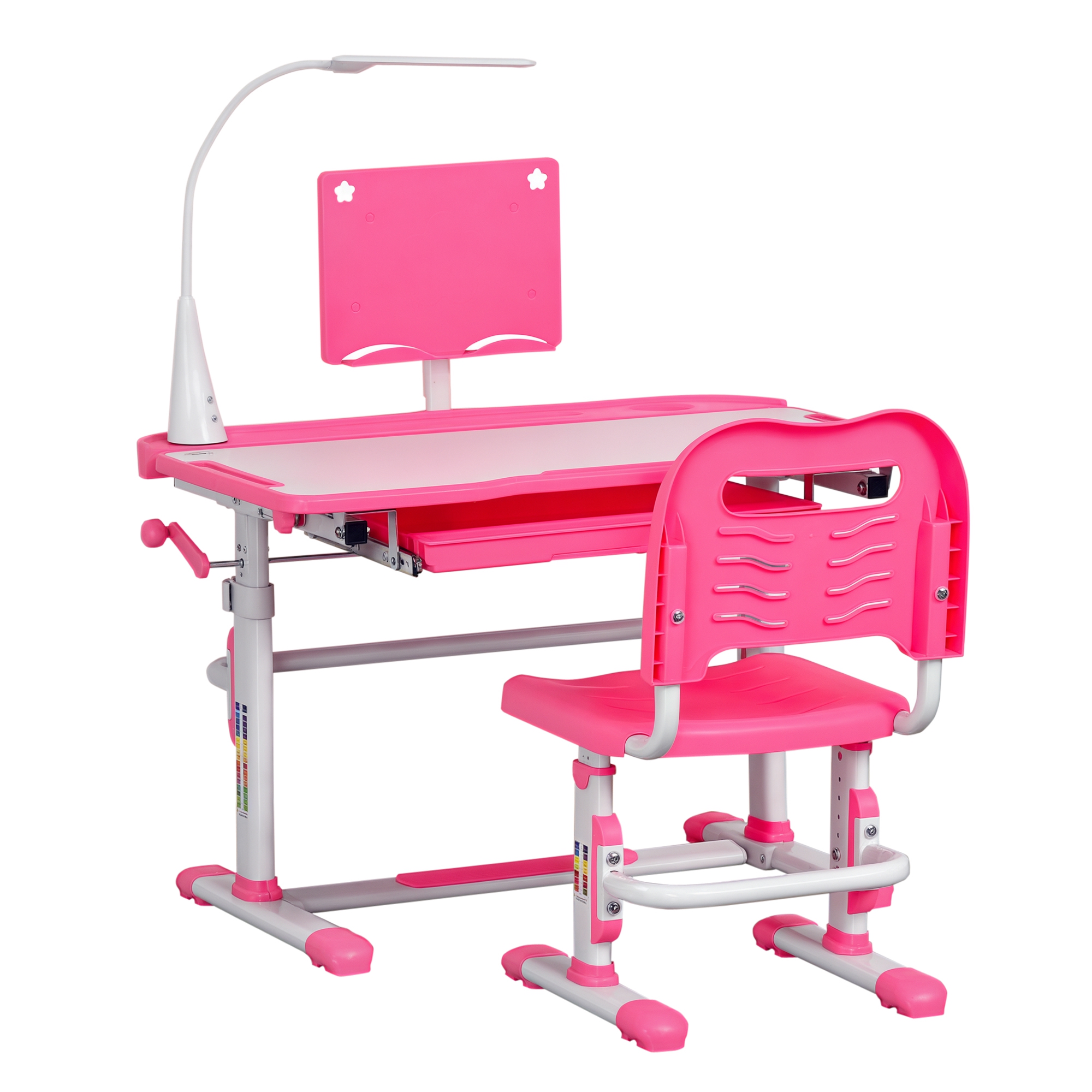 Escritorio y silla infantil COMETA regulable con lámpara LED, rosa