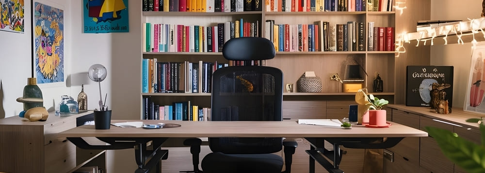Puesto de estudio con silla ergonómica para muchas horas