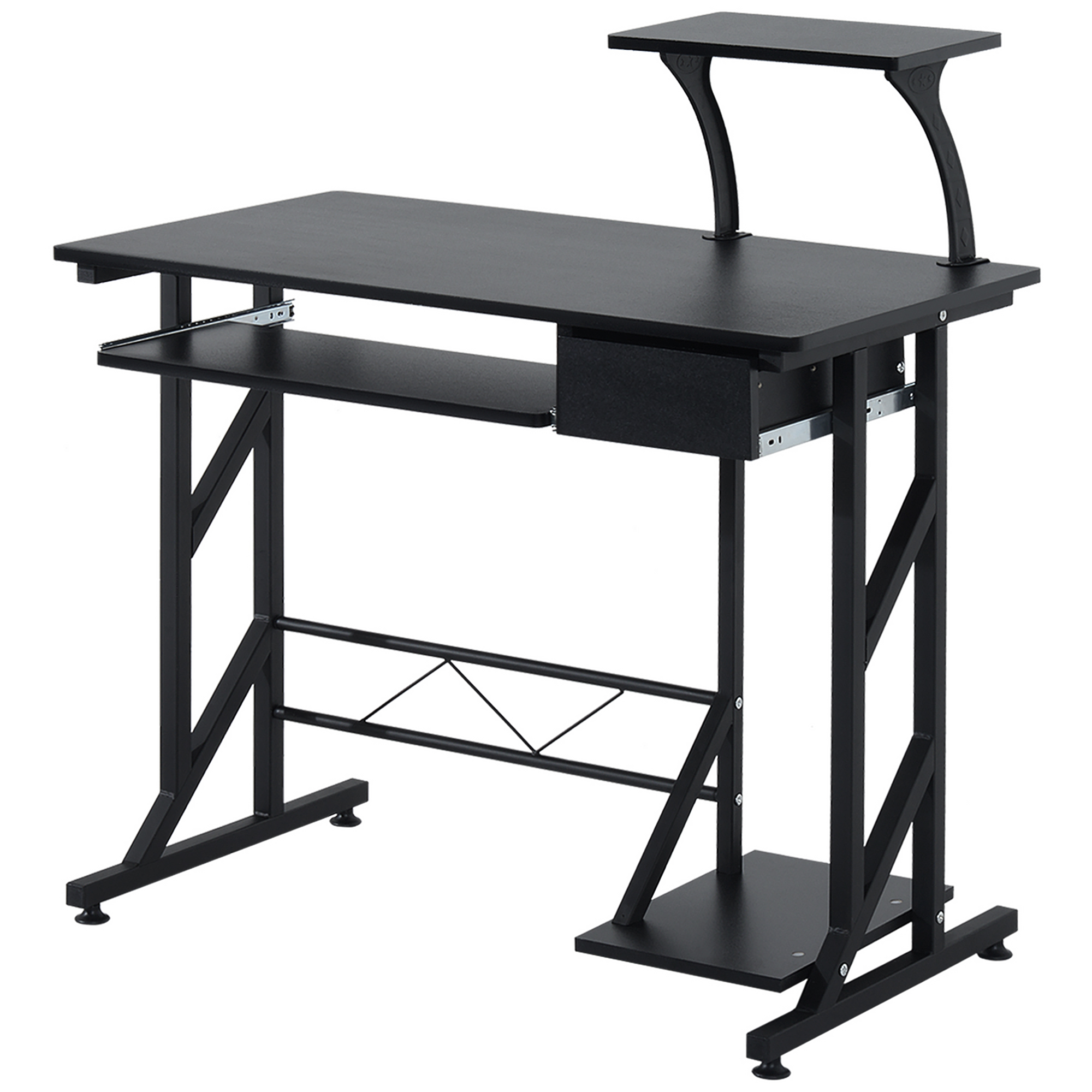 Mesa de escritorio CINCA negra de 90x50 cm con bandeja de teclado y cajón
