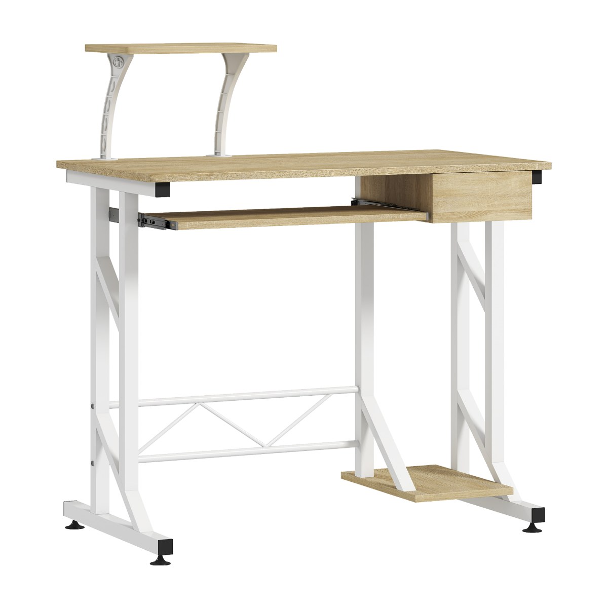 Mesa de escritorio pequeña CINCA de 90x50 cm en roble y blanco con bandeja de teclado