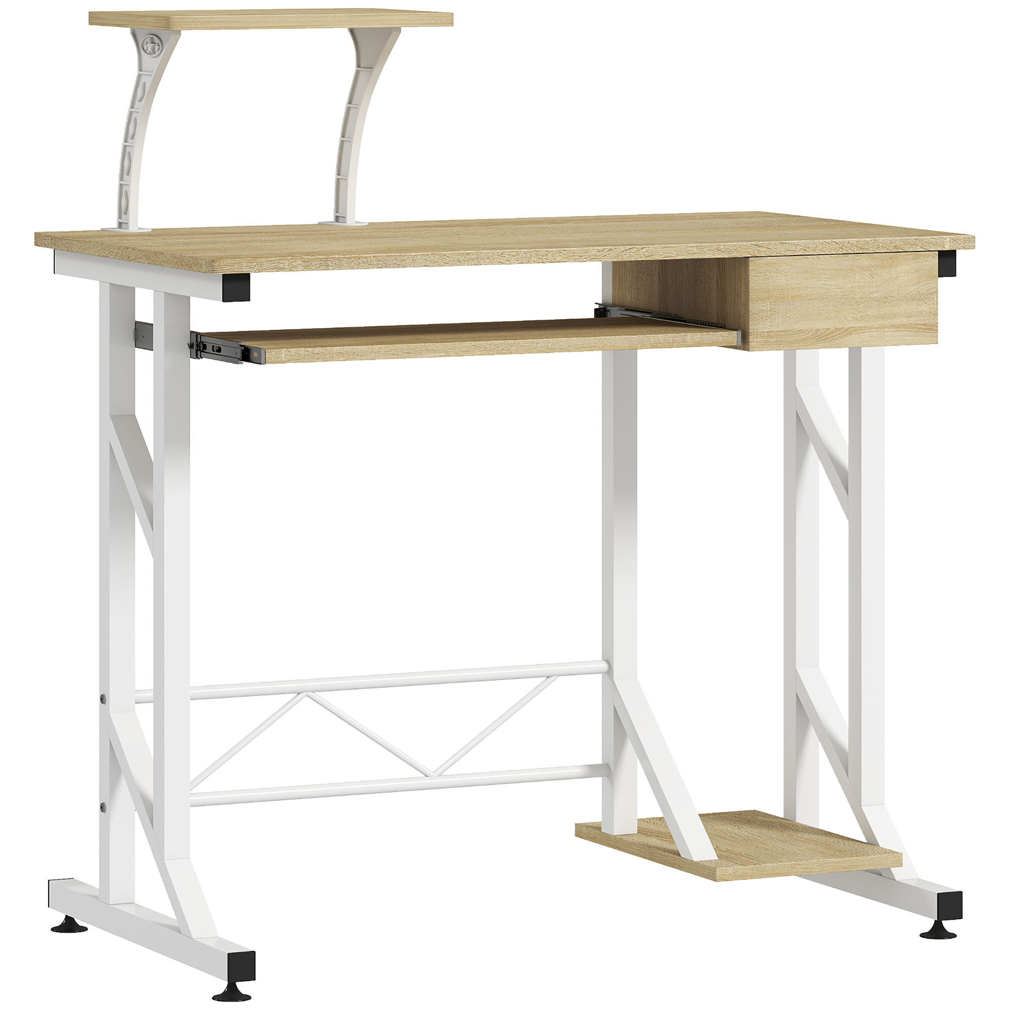 Mesa de escritorio CINCA en roble de 90x50 cm con bandeja de teclado y cajón