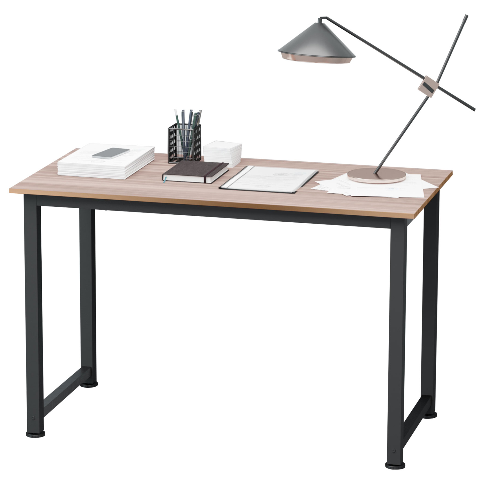Mesa de escritorio EBRO de 120x60 cm con tablero color roble y estructura negra