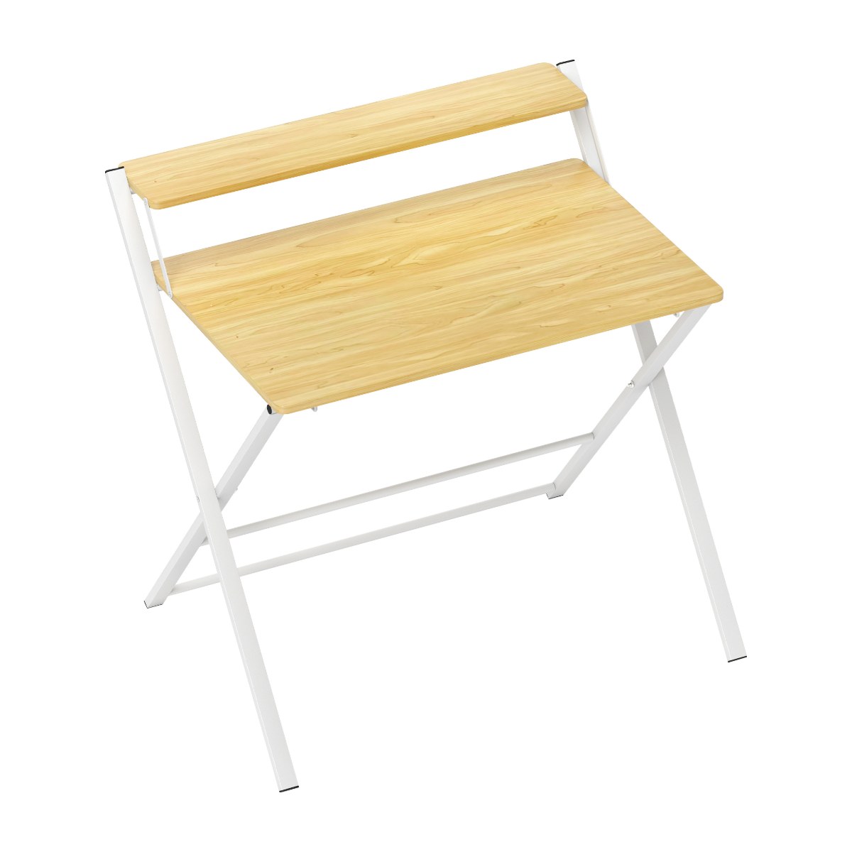 Escritorio plegable ÉSERA de 86x66 cm con estante superior y acabado madera de arce