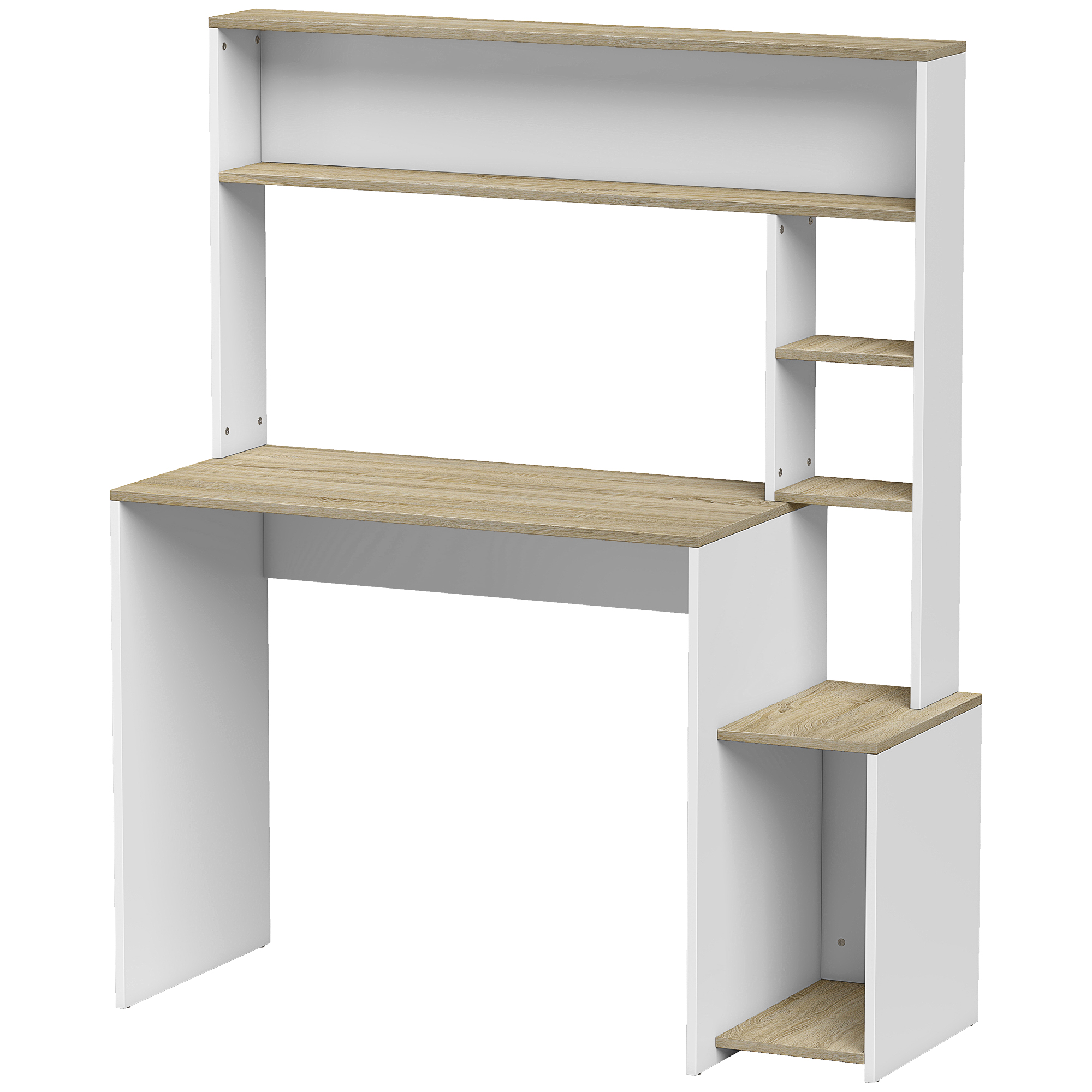 Mesa de escritorio GÁLLEGO con estantería de 114x45x138 cm en blanco y natural
