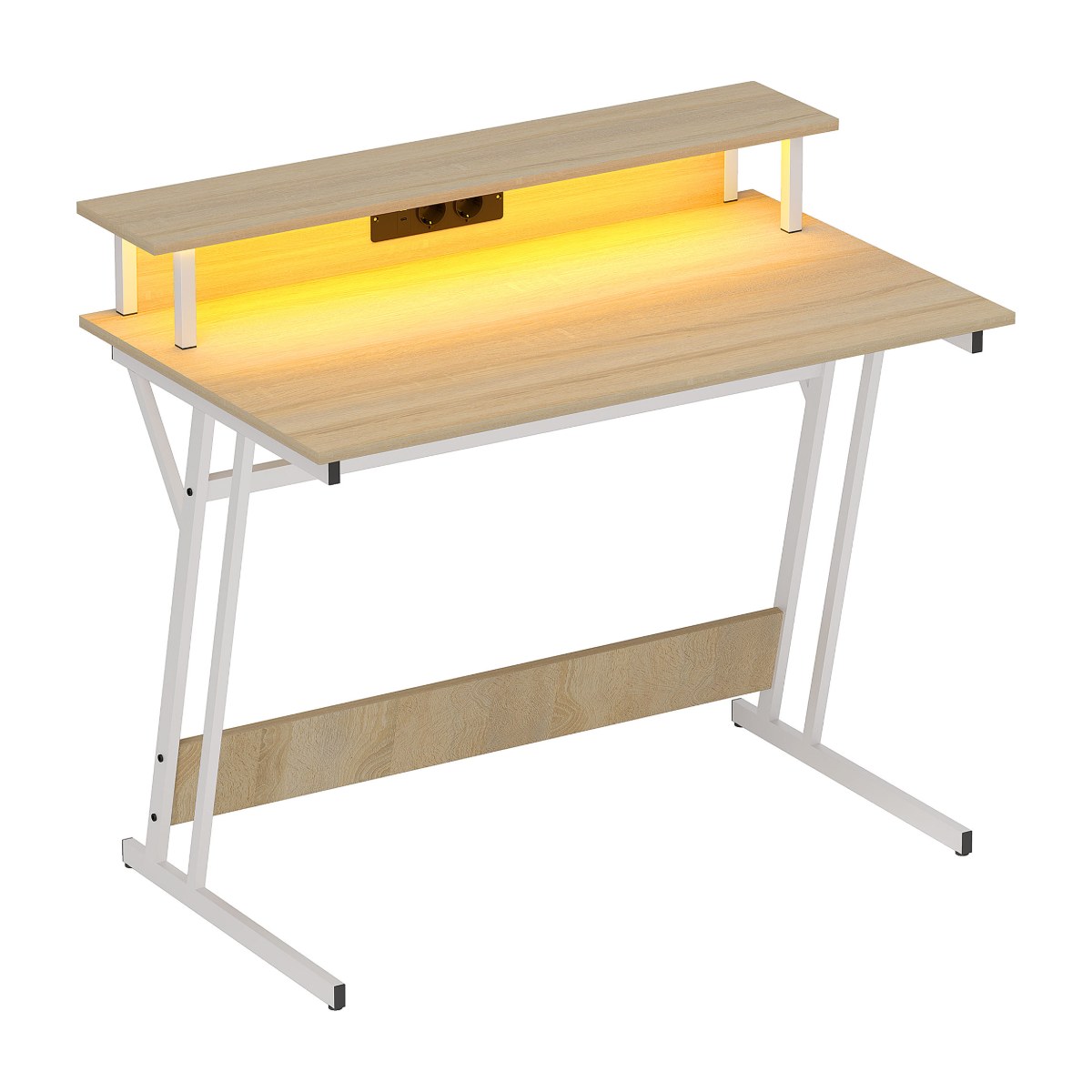 Mesa gaming con LED ISUELA de 100x60 cm con soporte para monitor, enchufes y USB