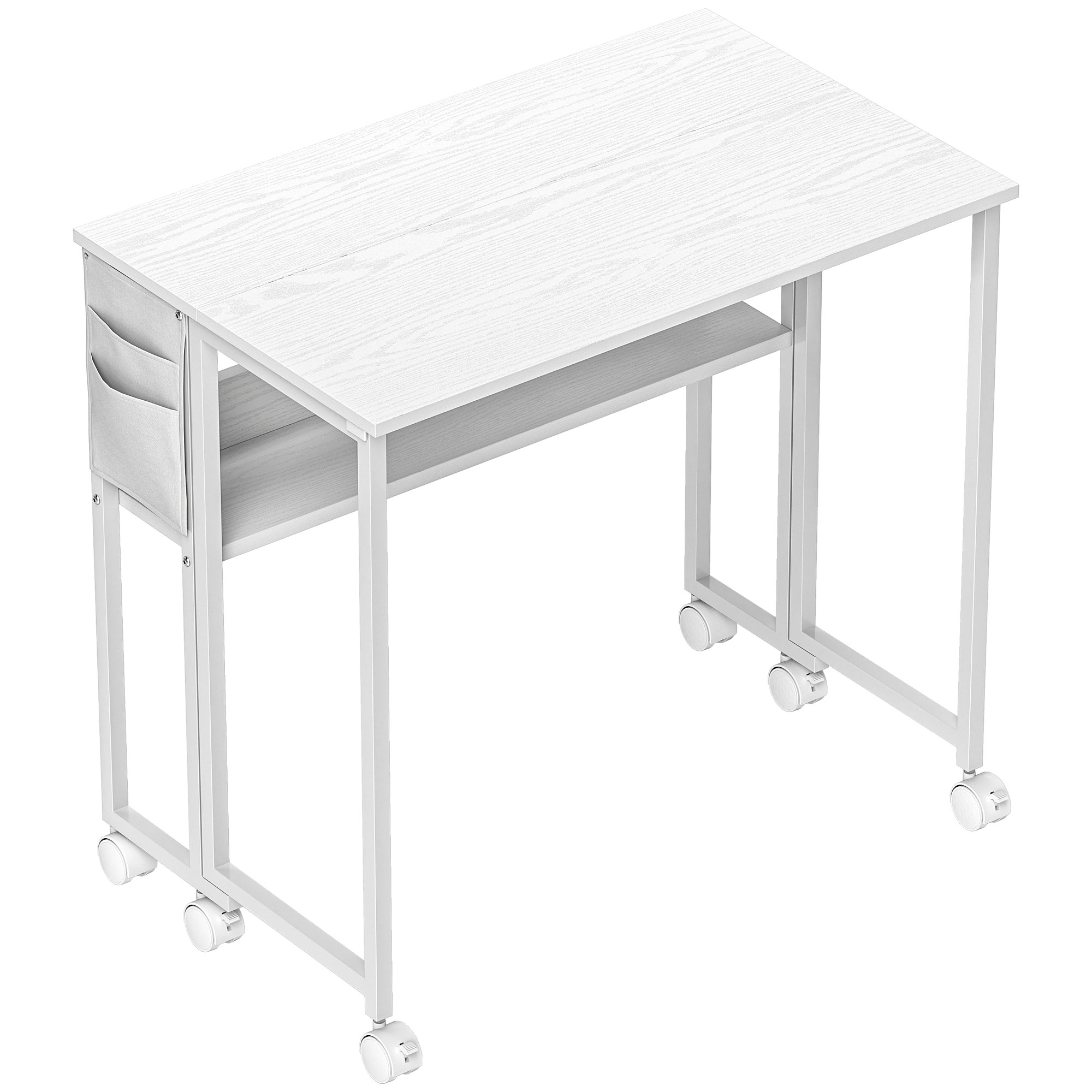 Escritorio plegable HUERVA blanco de 80x50 cm con ruedas y balda