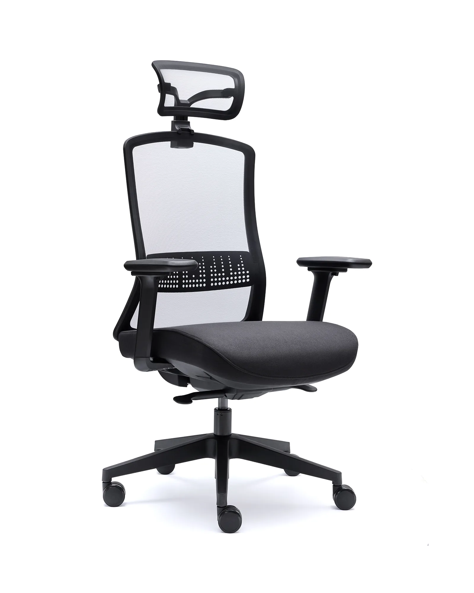 Silla AIRA de Euromof con cabecero regulable, respaldo de malla ultra transparente y brazos 4D