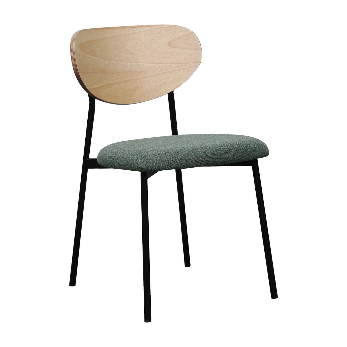 Silla de comedor retro ALBA con respaldo de roble claro y asiento verde