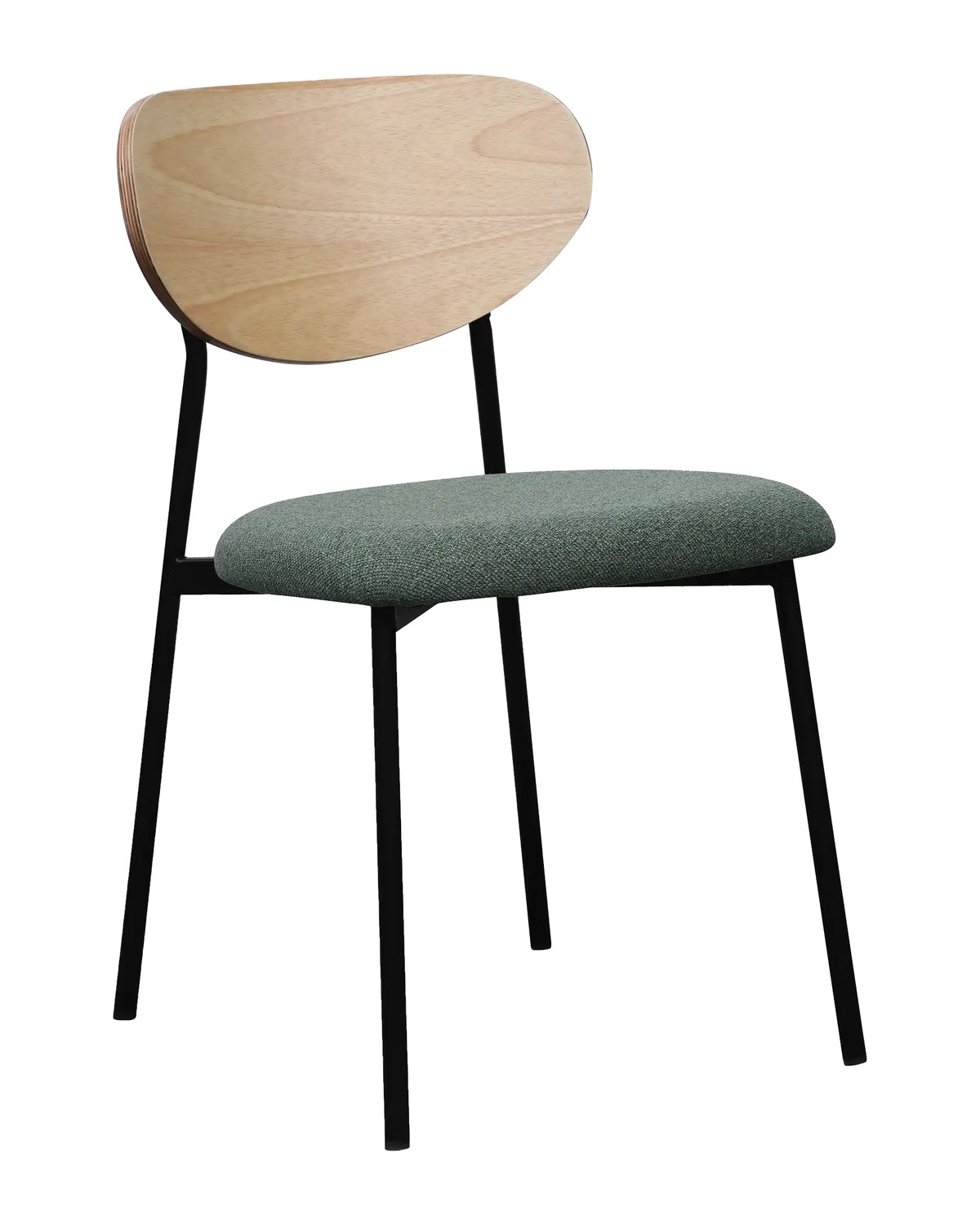 Silla de comedor retro ALBA con respaldo de roble claro y asiento verde