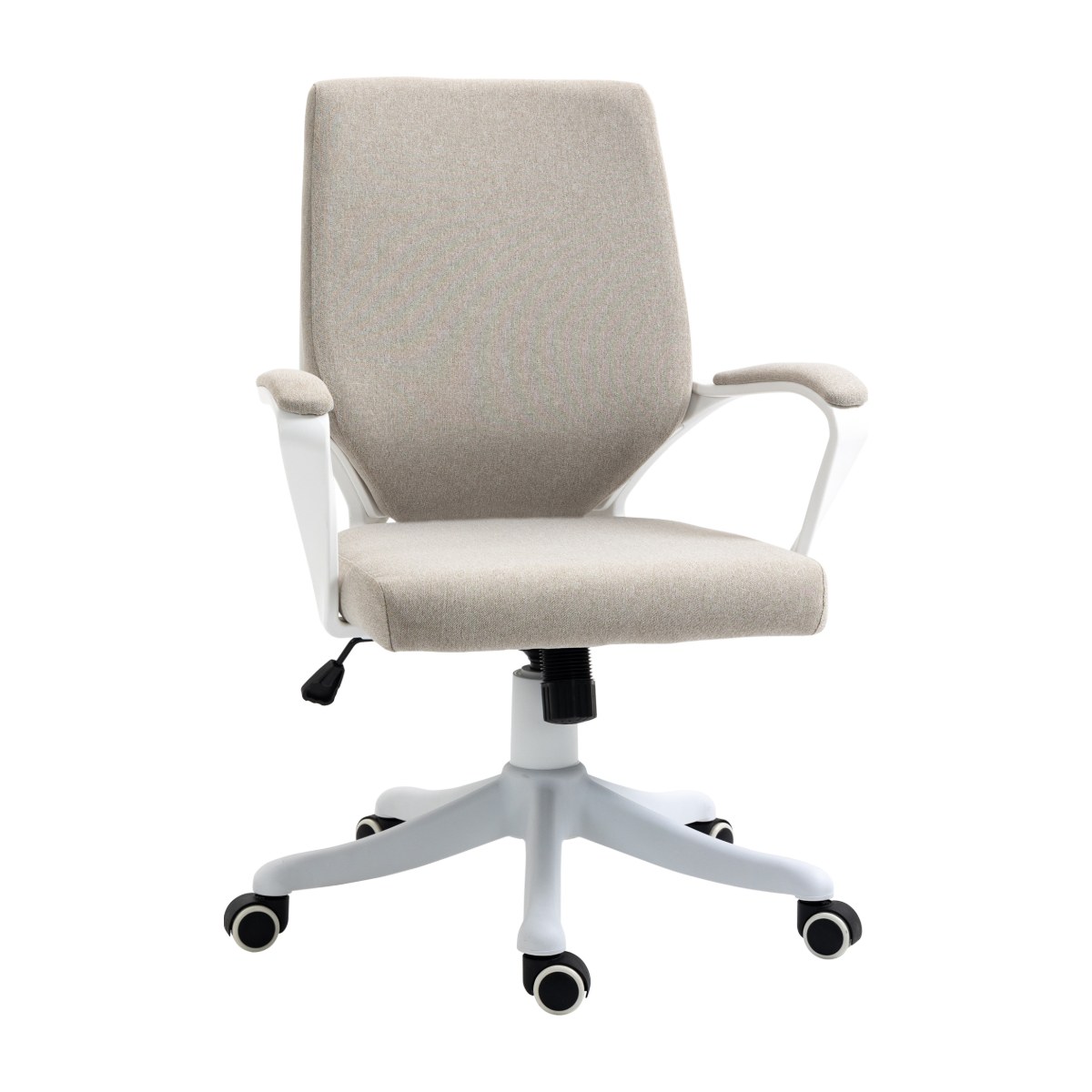Silla de escritorio tapizada VERA en beige con brazos y estructura blanca