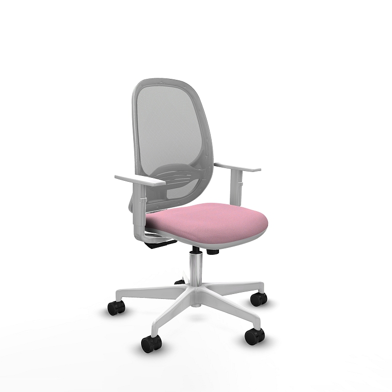 Silla oficina LOTTO White ergonómica con malla gris y tapizado rosa