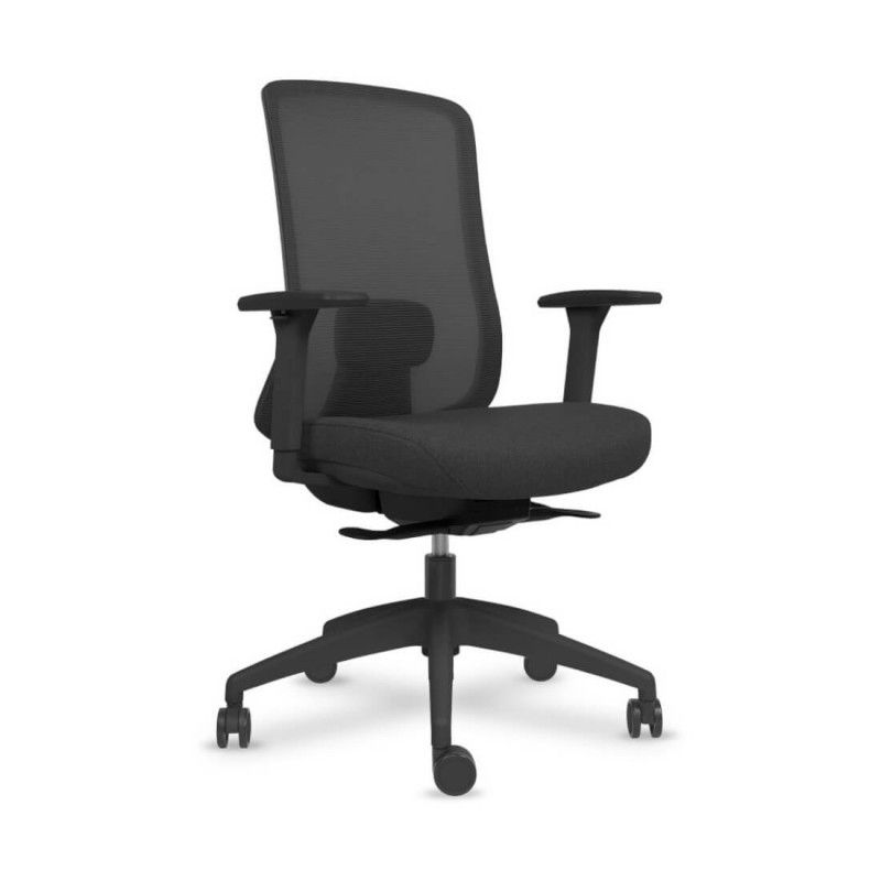 Silla ergonómica URBAN negra sin cabezal, con respaldo de malla y brazos regulables