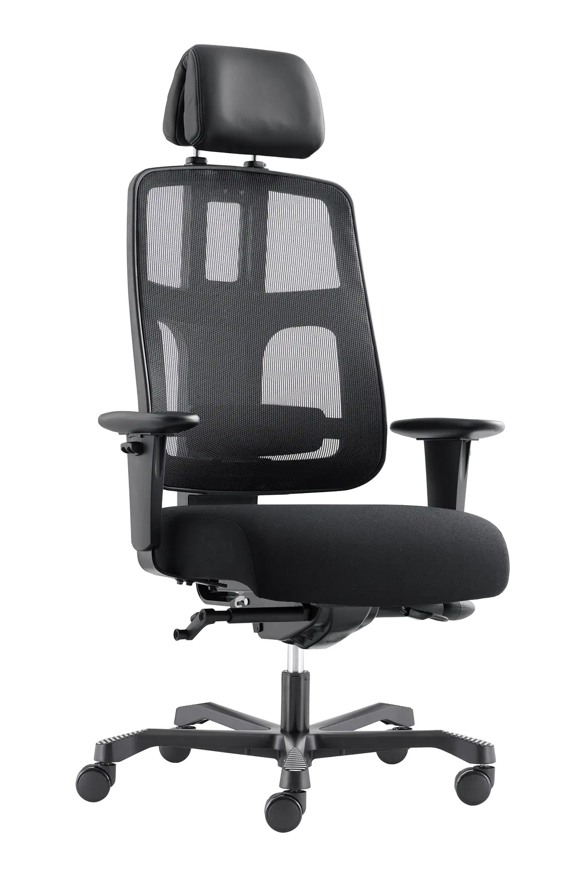 Silla de oficina 24 horas ATLAS para usuarios de hasta 200 kg, con cabezal de piel
