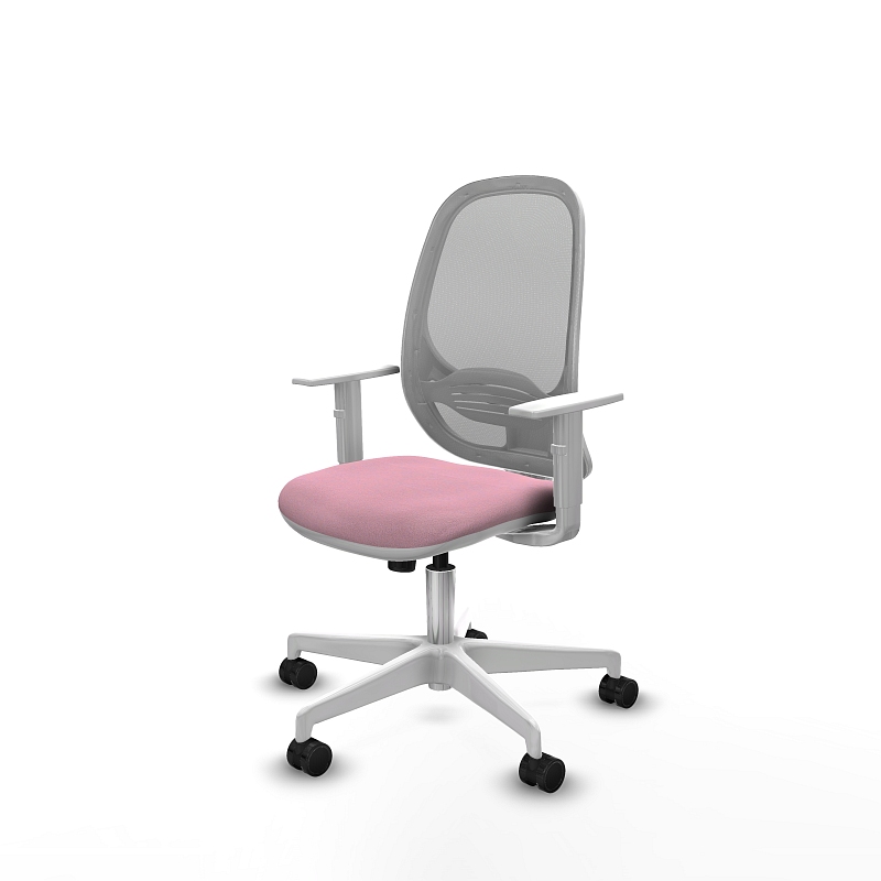 Silla de oficina LOTTO White con malla gris y asiento tapizado rosa