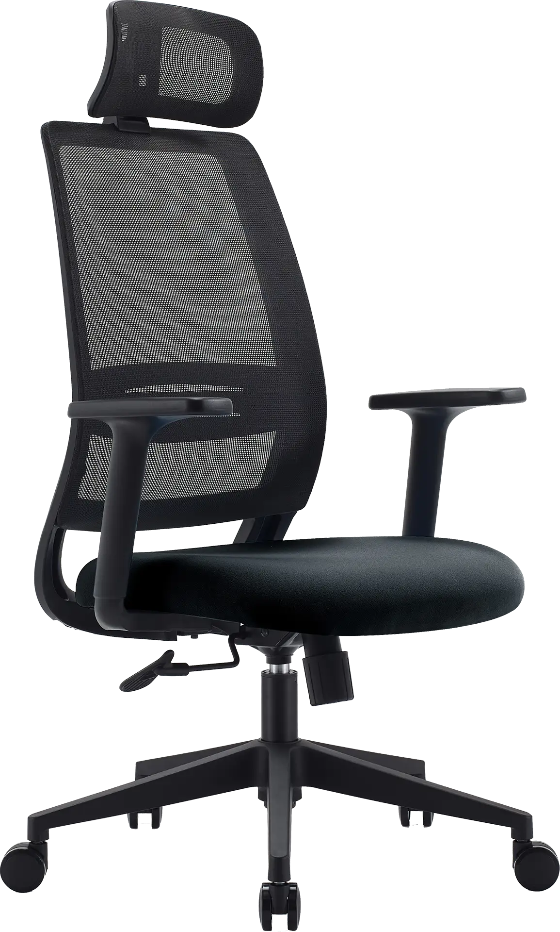 Silla ergonómica con reposacabezas OPEN en negro, respaldo de malla y brazos regulables