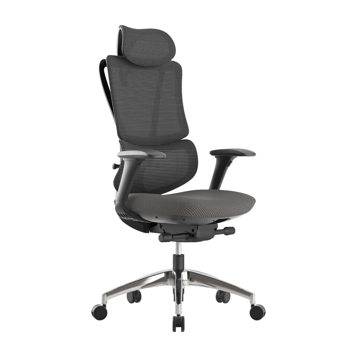 Silla ergonómica profesional ORION de malla con cabezal y base de aluminio pulido