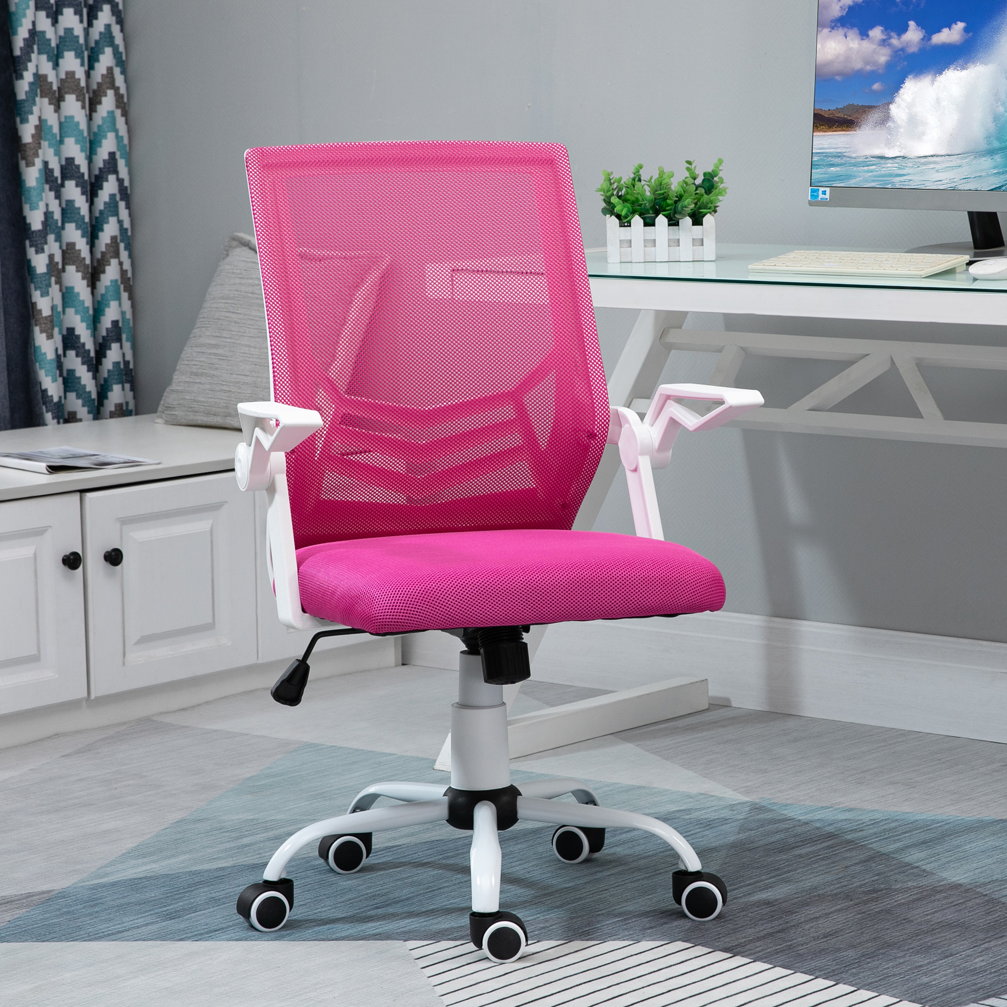 Silla de escritorio juvenil BRISA rosa en un escritorio de estudio