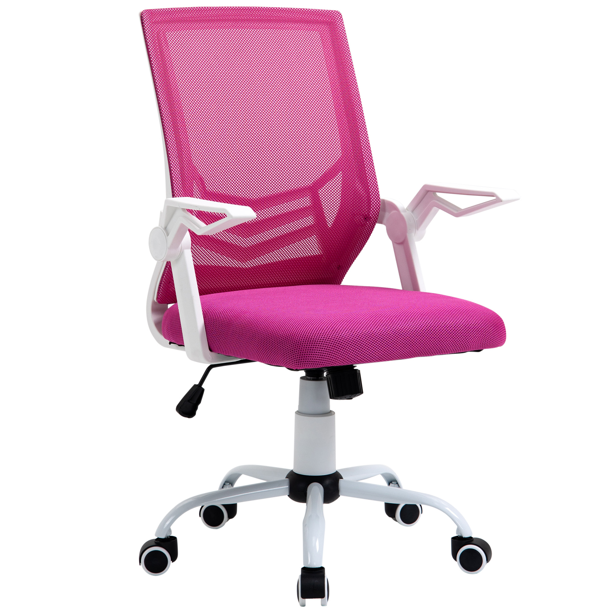 Silla de escritorio juvenil BRISA de malla con brazos abatibles, color rosa