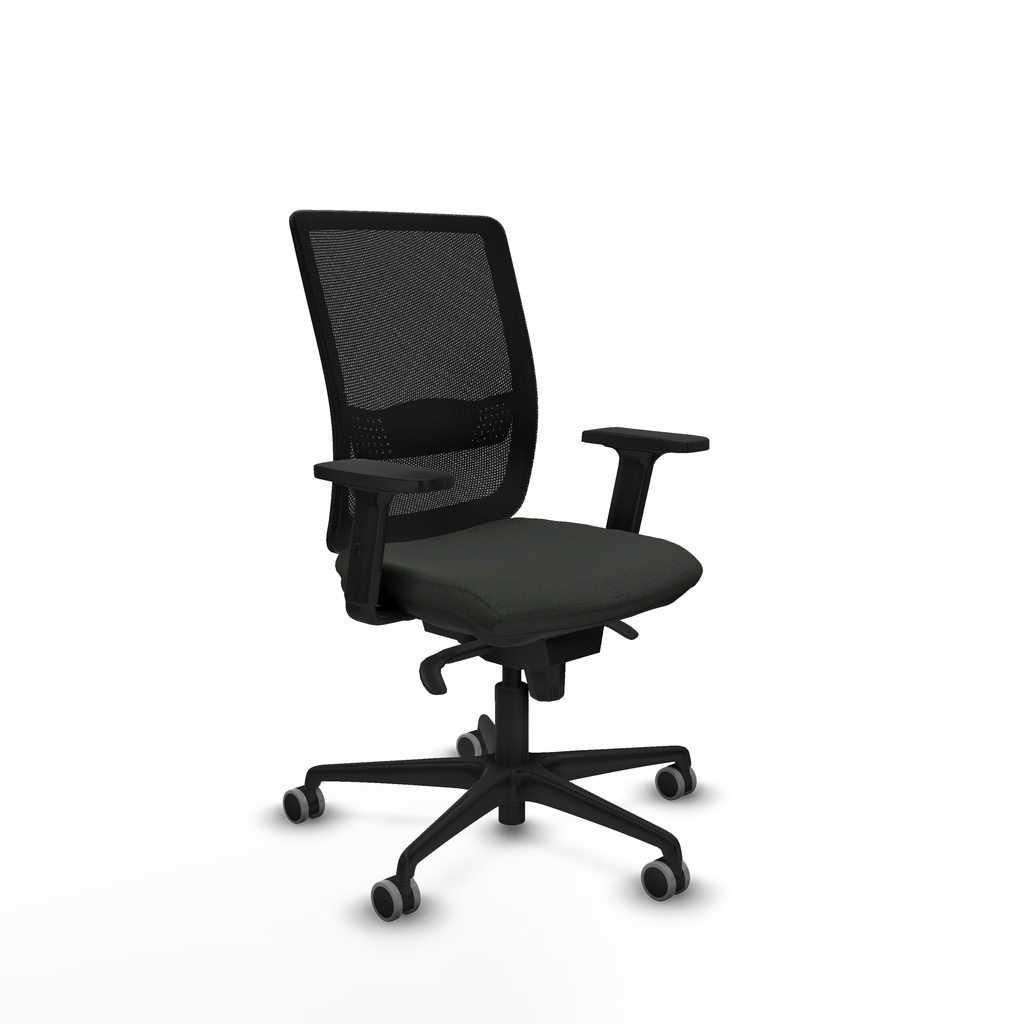 Silla de oficina ergonómica MARRU con respaldo de malla negra, asiento negro y base de nailon