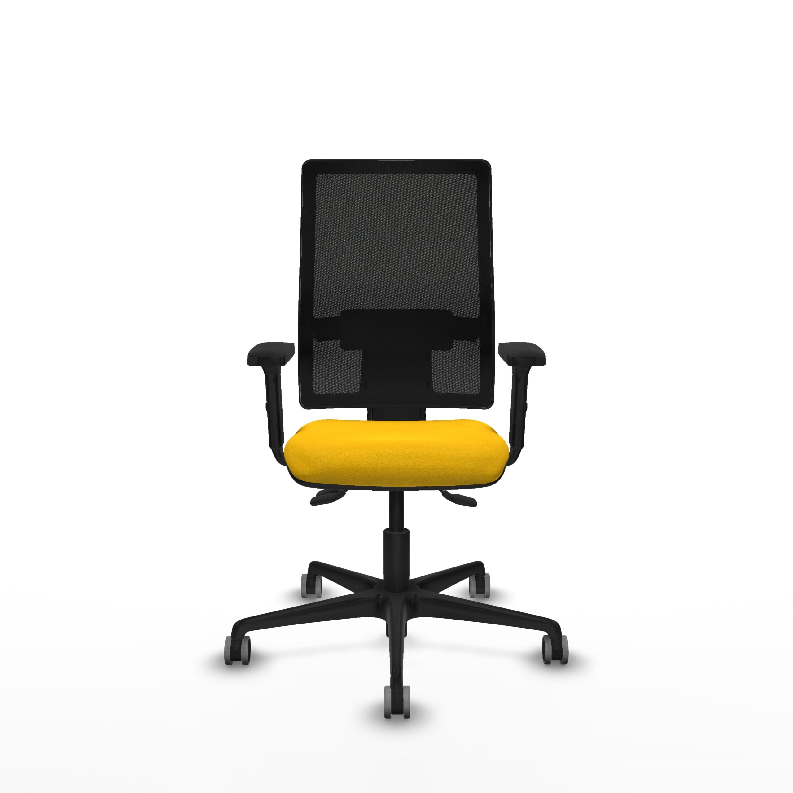 Silla ergonómica ONDA con respaldo de malla negra y asiento amarillo