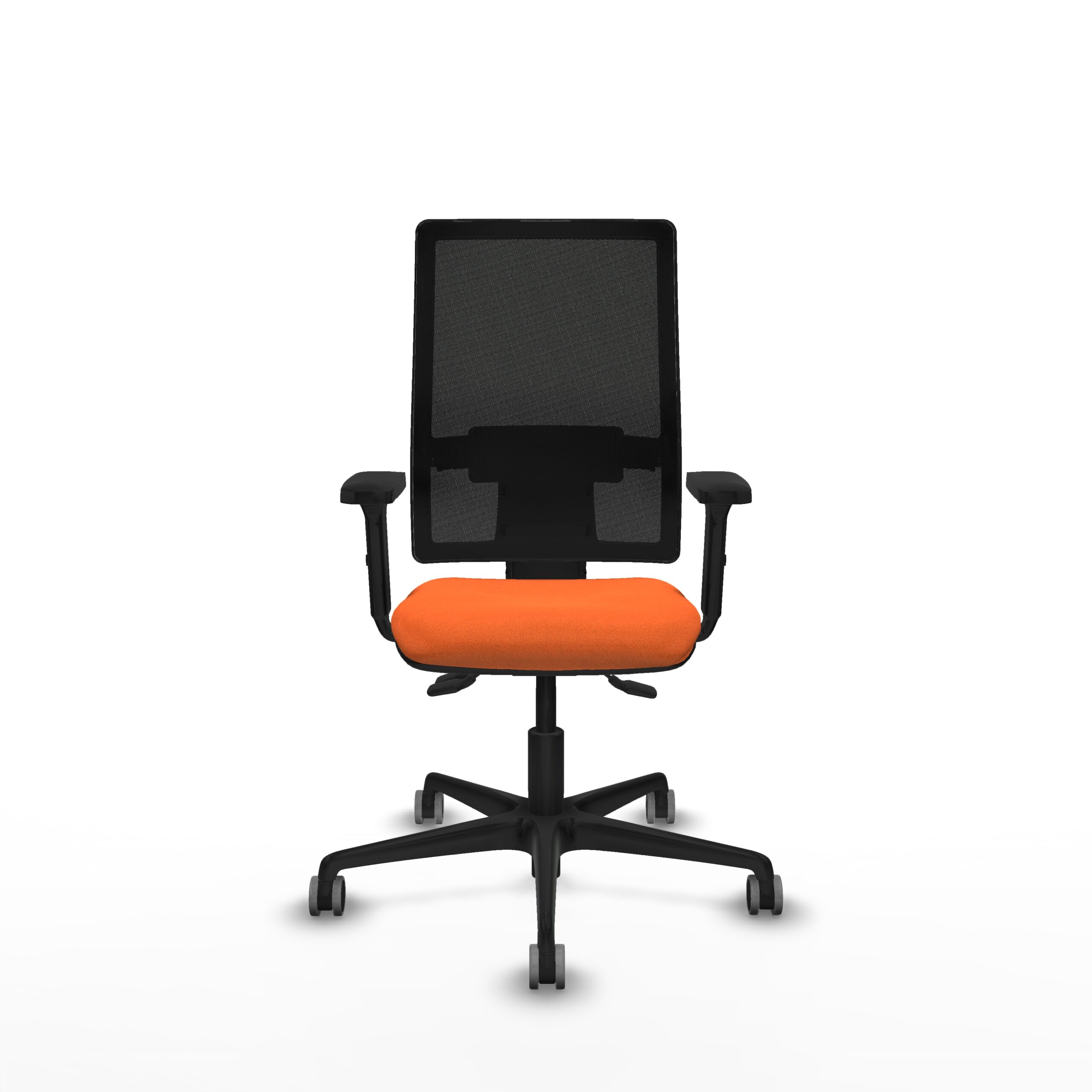 Silla ergonómica ONDA con respaldo de malla negra y asiento naranja