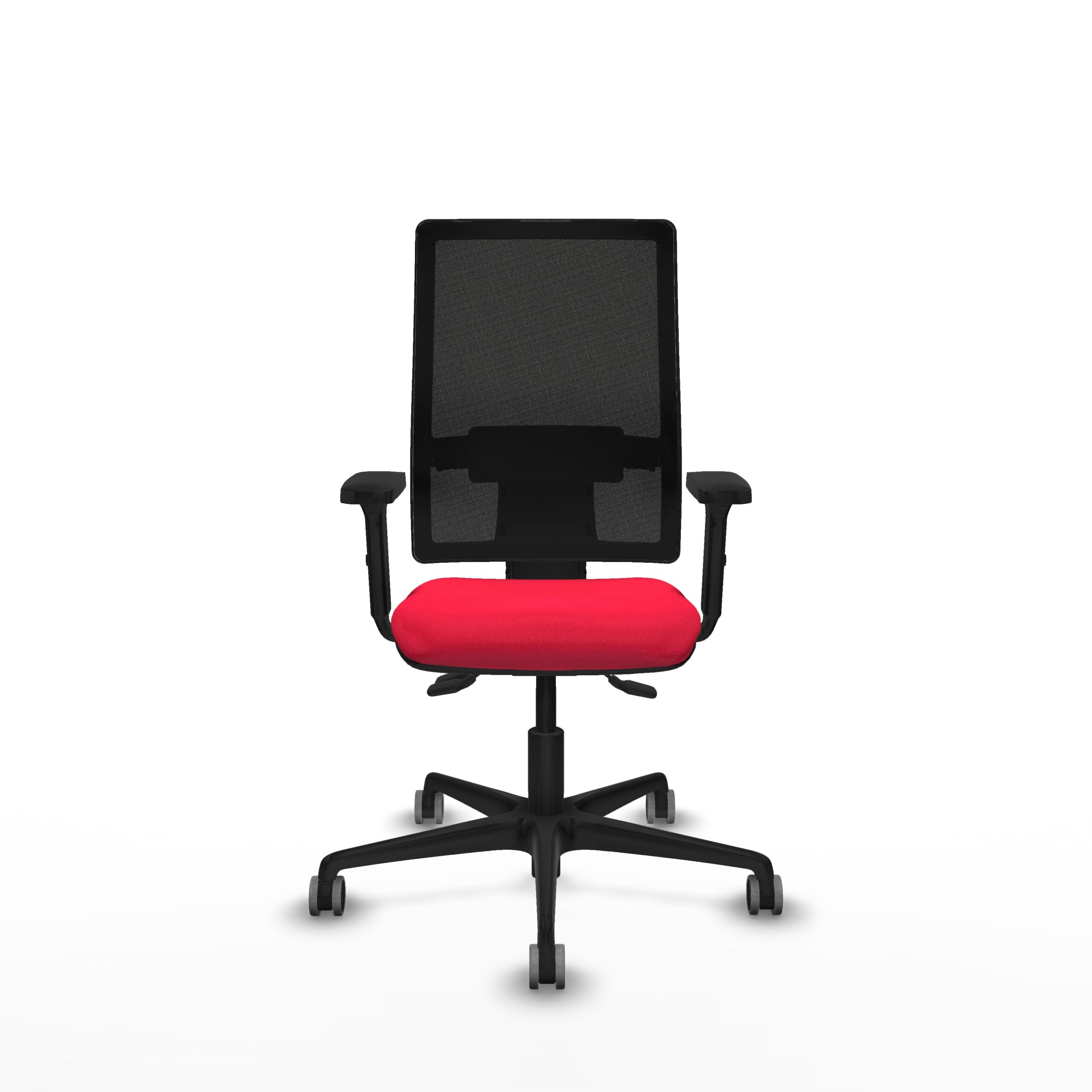 Silla ergonómica ONDA con respaldo de malla negra y asiento rojo