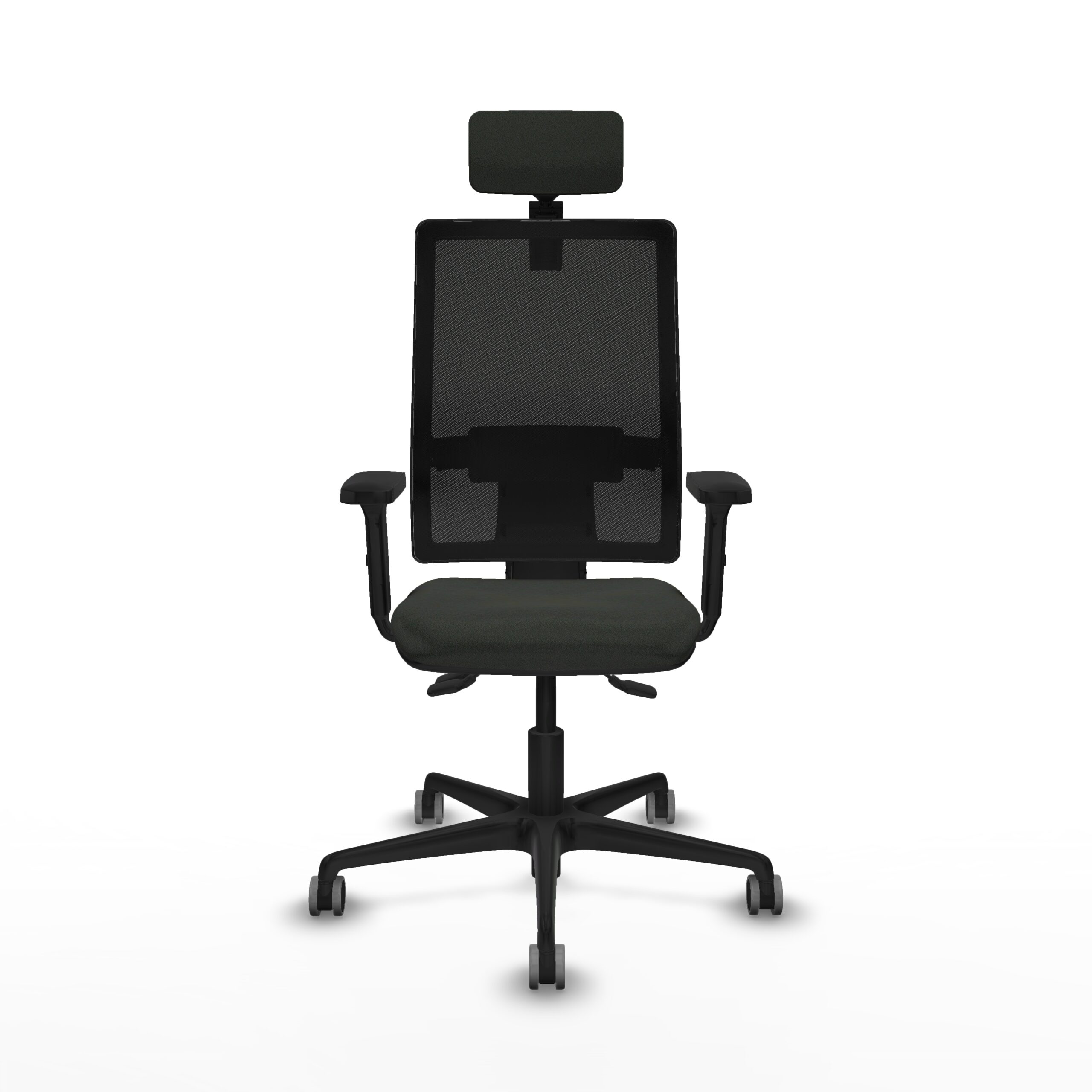 Silla ergonómica ONDA negra con cabezal regulable, vista frontal