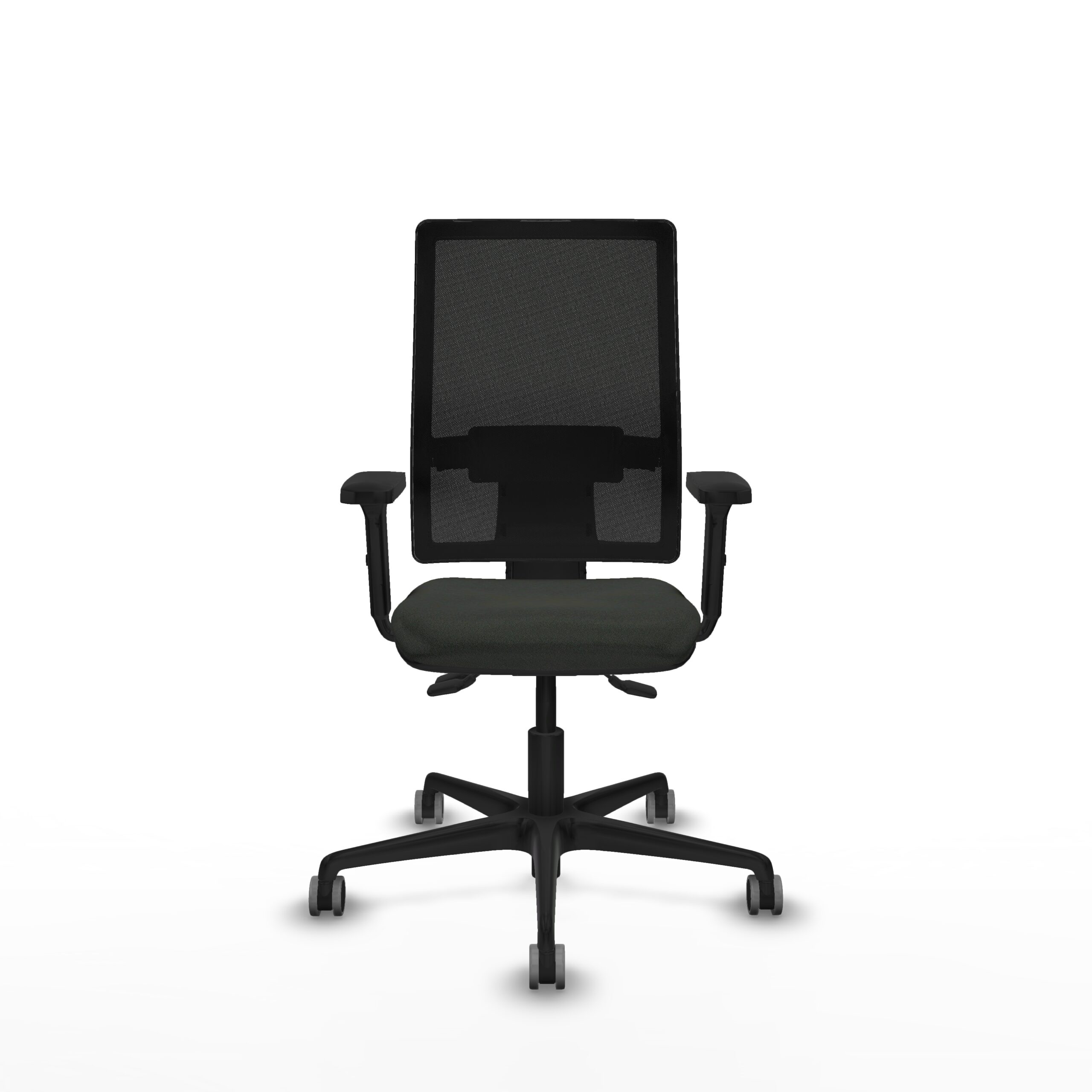 Silla de oficina ergonómica ONDA con respaldo de malla negra y asiento negro, vista frontal