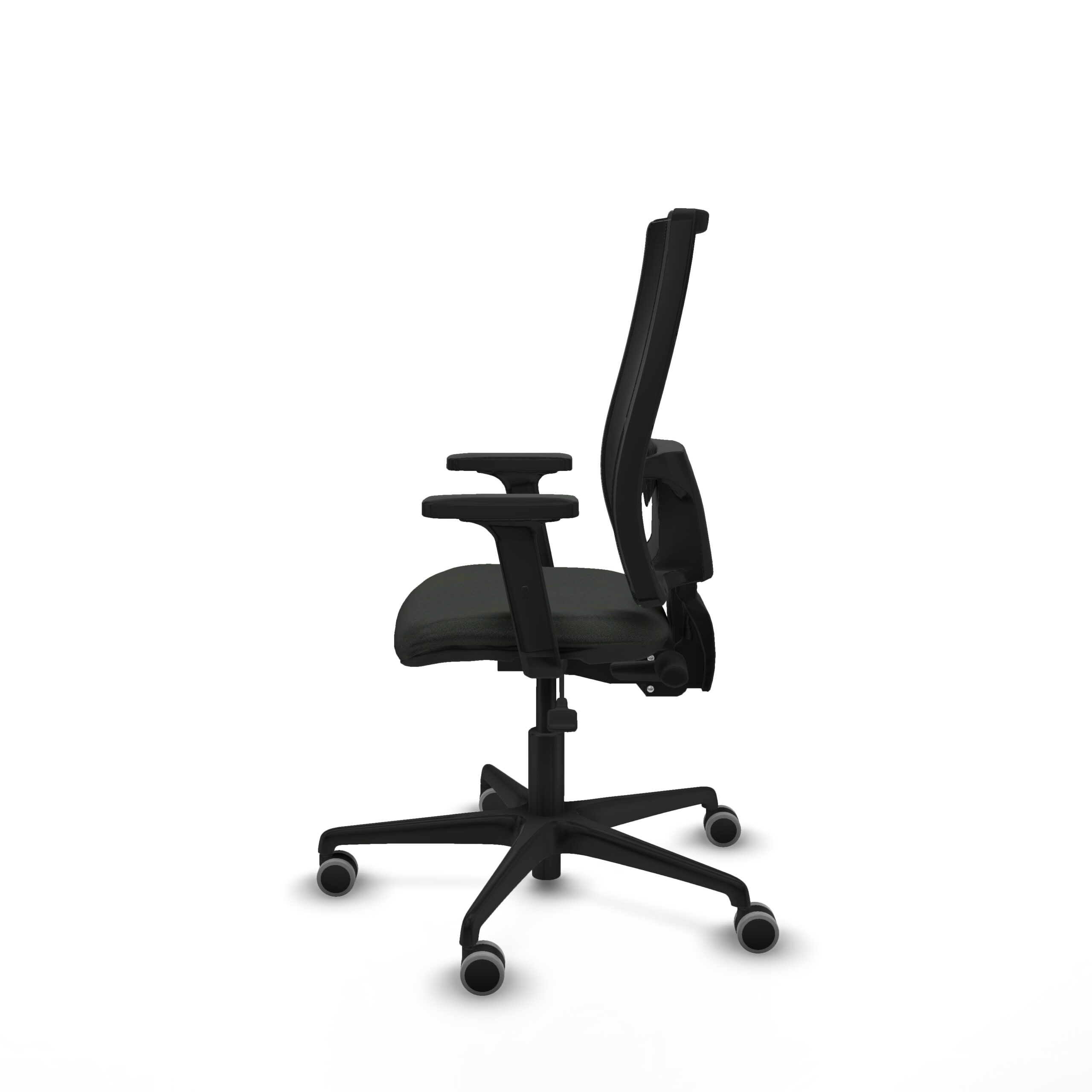Silla ergonómica ONDA negra de perfil, con soporte lumbar regulable en altura