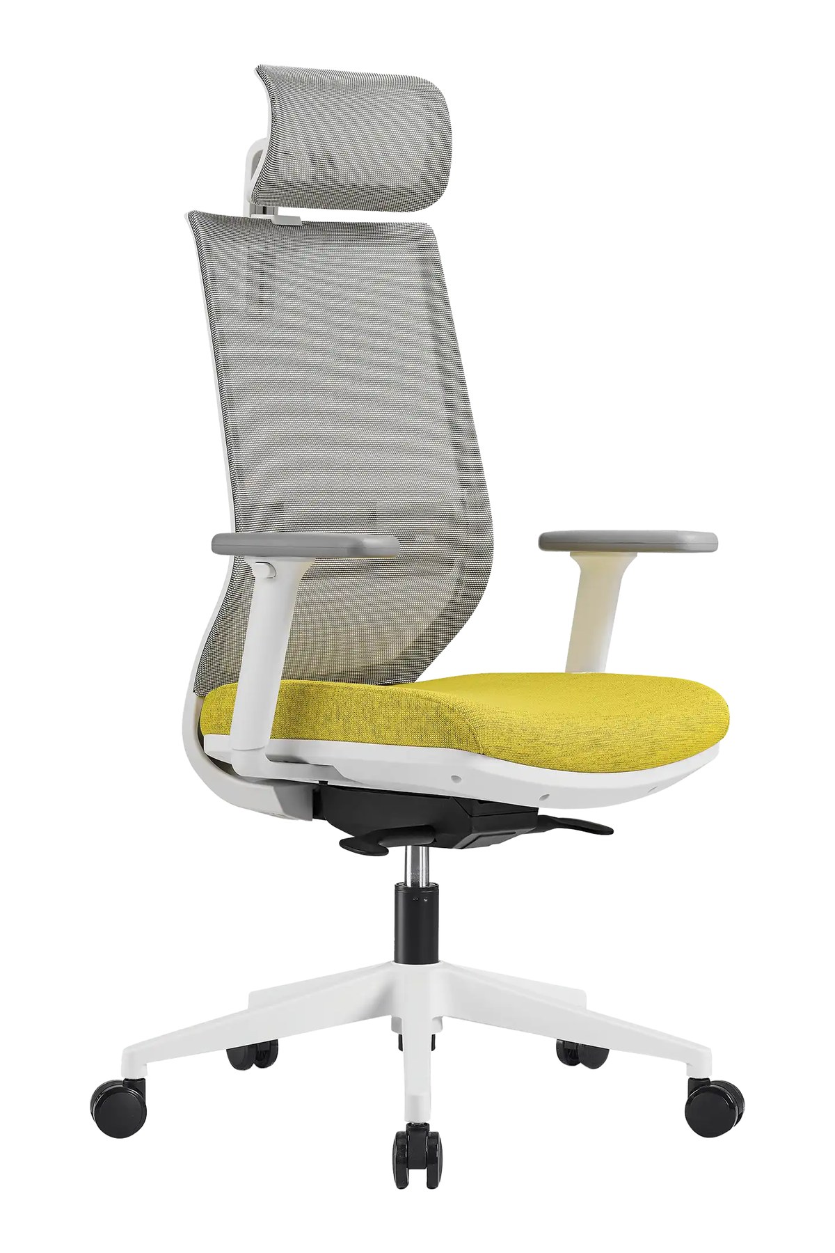 Silla de oficina ergonómica PRISMA estructura blanca con asiento amarillo
